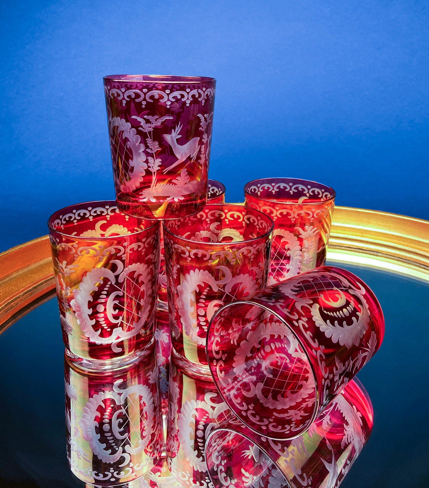 Vintage Bohemian Glass Crystal Serving Bowl and Plate. Set of Two Hand Cut Ruby Crystal Serving Dishes. Collectible Czech Glass.