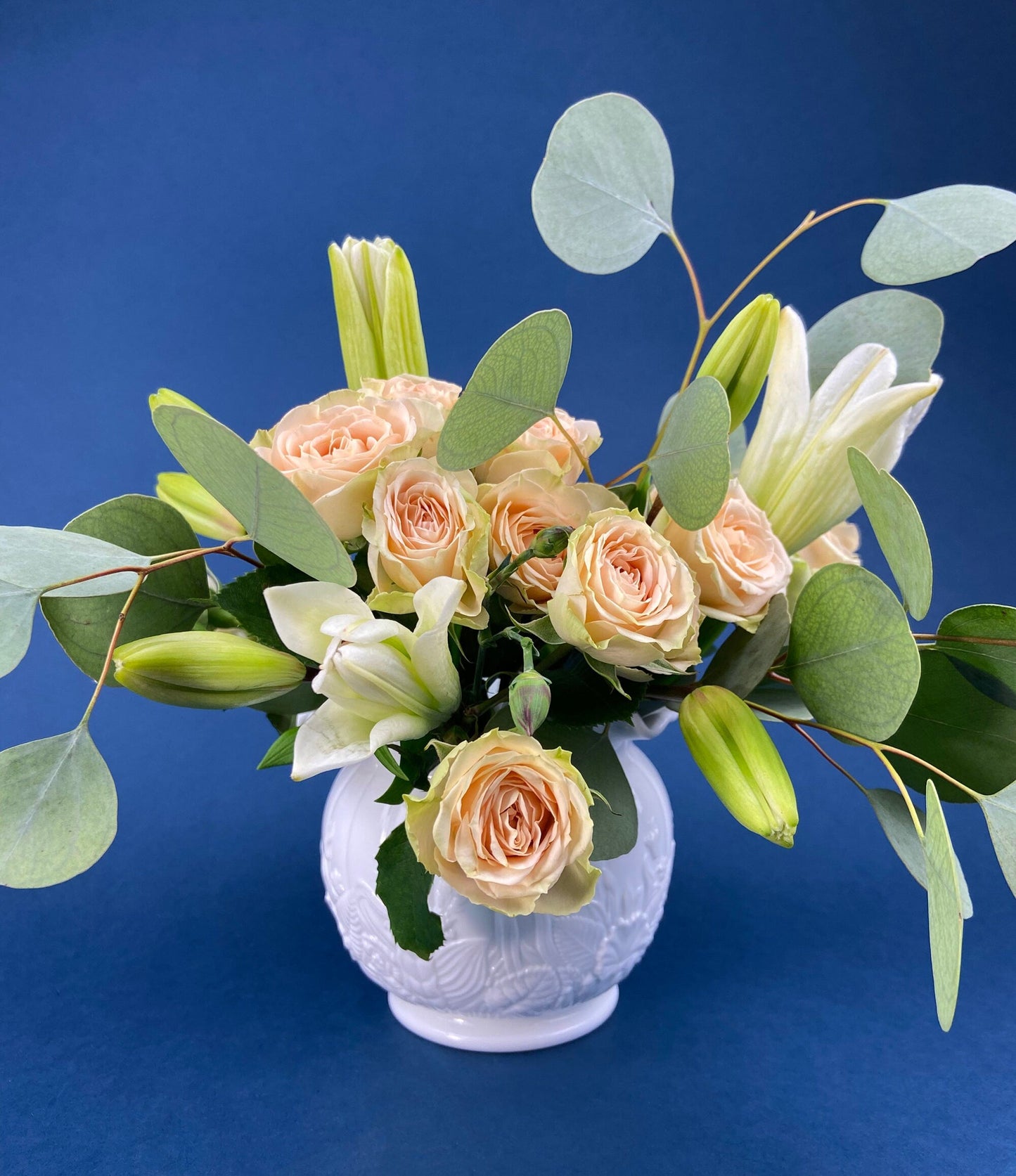 Fenton Milk Glass Vase. Vase with Embossed Wild Flowers and Ruffled Edge. White Bedroom Decor. Collectible Milk Glass.