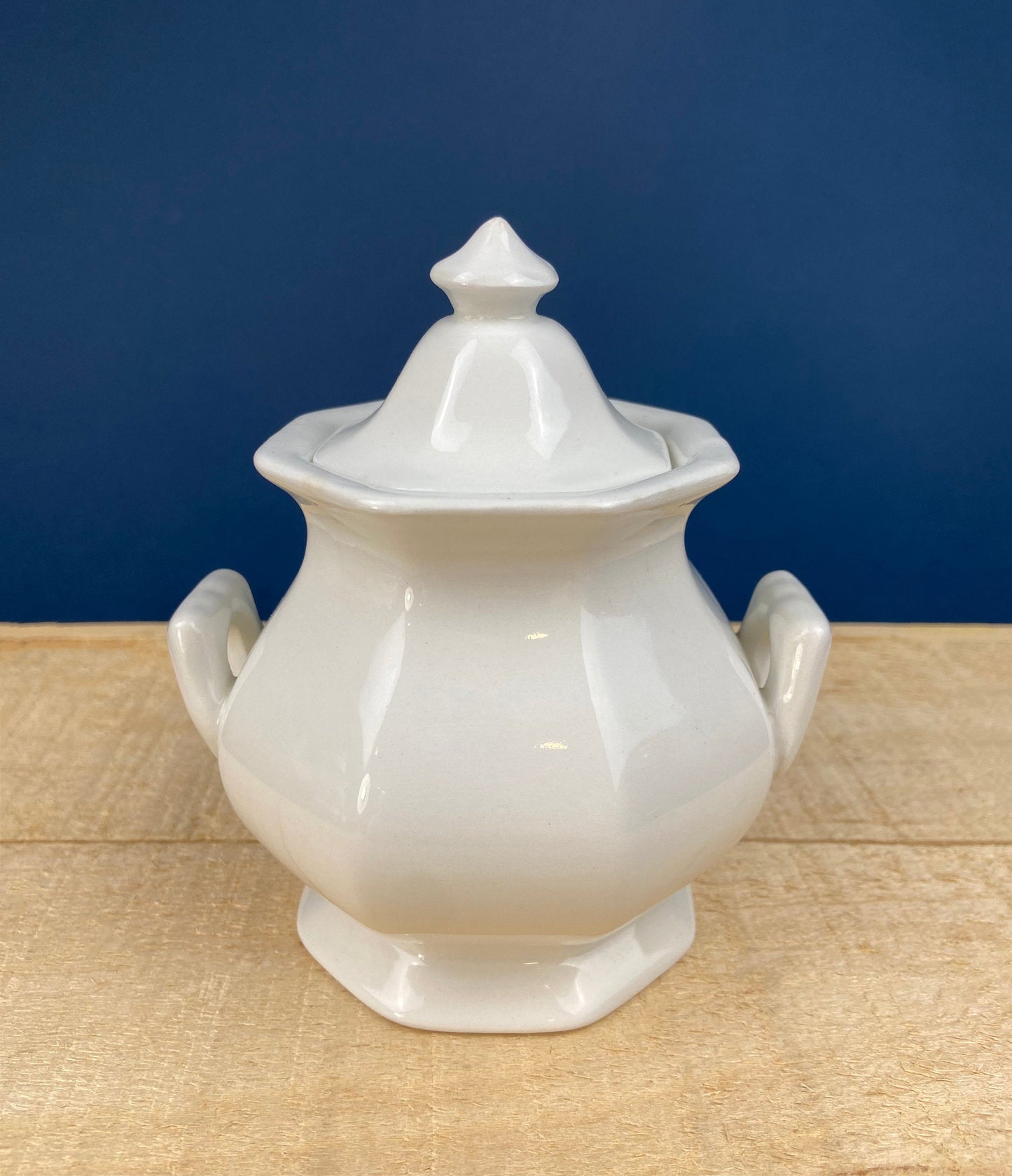 Vintage White Tea Pot and Sugar Bowl. Real English Ironstone by WM Adams and Sons. Micratex, England.