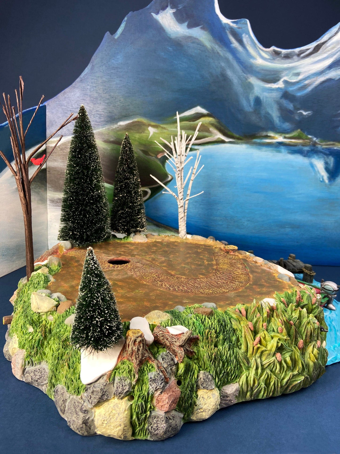 Christmas Village Platform by Department 56. Sounds of the North Woods. Christmas Village Accessories: Platform, 2 Pines, and 2 Naked Trees