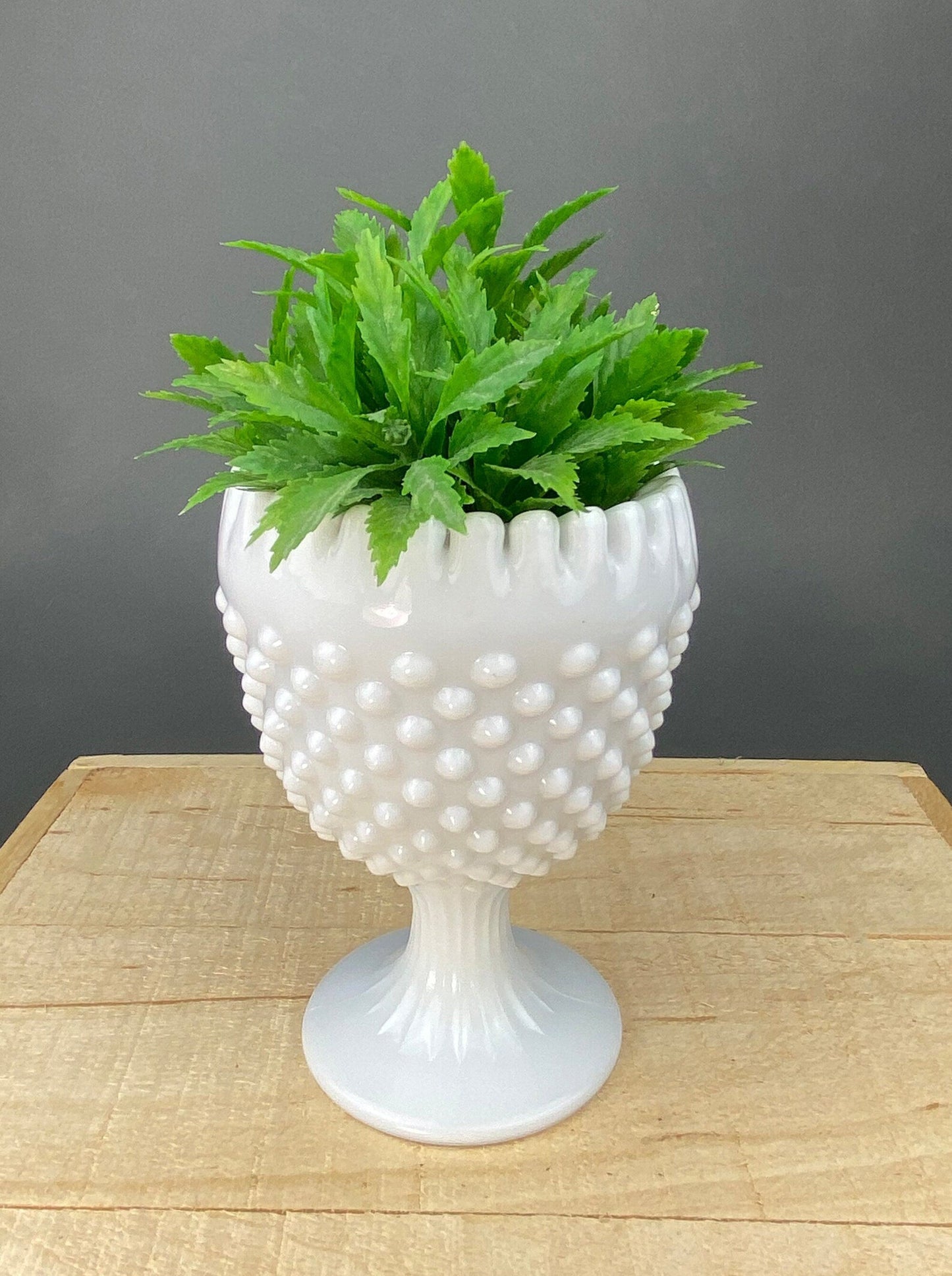 Fenton Milk Glass Compote. White, Footed, Hobnail Bowl with Scalloped and Ruffled  Rim.