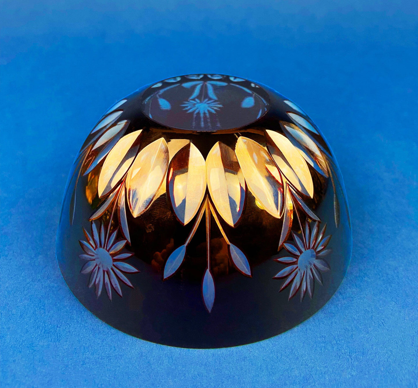 Vintage Bohemian Glass Crystal Serving Bowl and Plate. Set of Two Hand Cut Ruby Crystal Serving Dishes. Collectible Czech Glass.