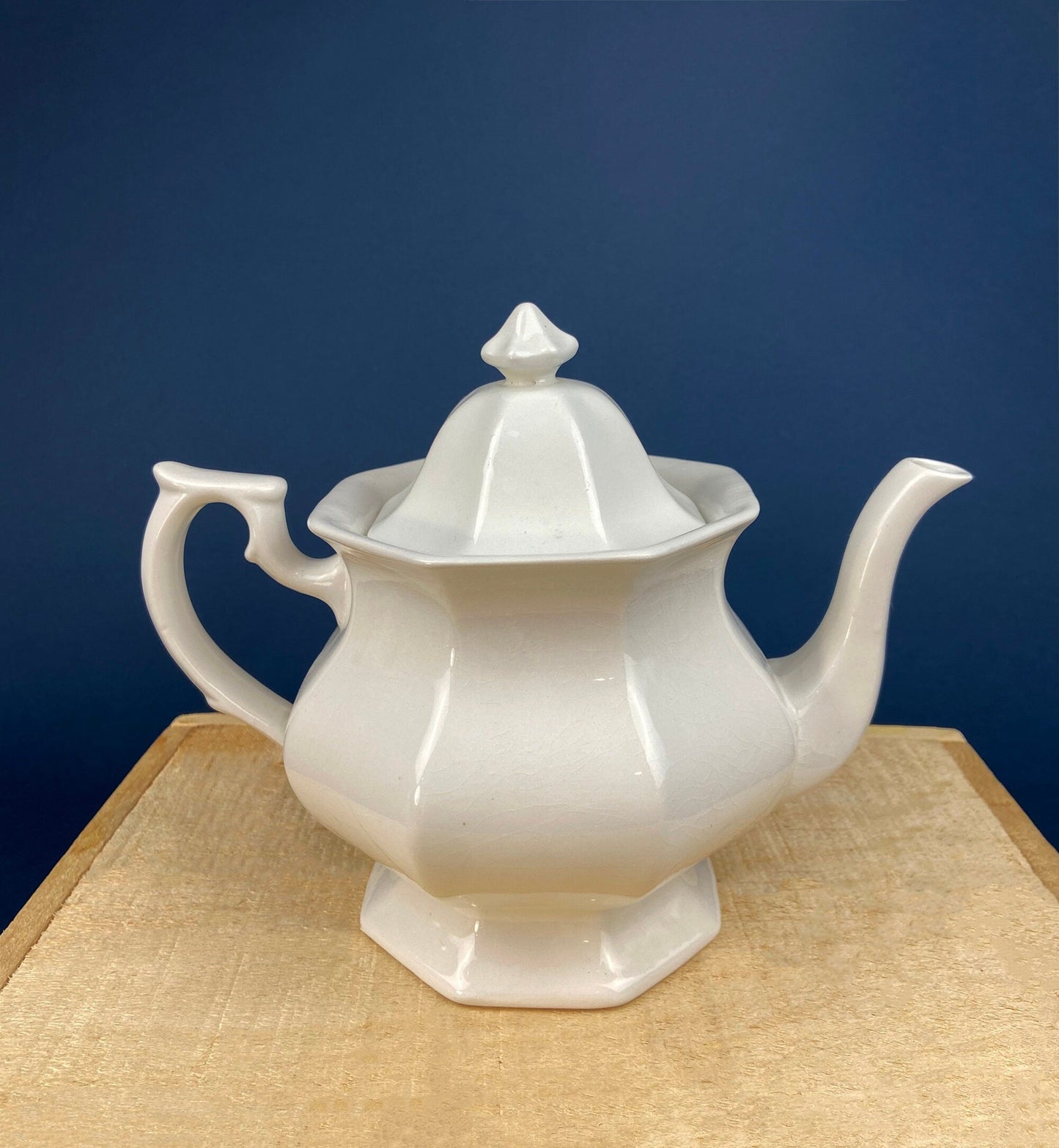Vintage White Tea Pot and Sugar Bowl. Real English Ironstone by WM Adams and Sons. Micratex, England.