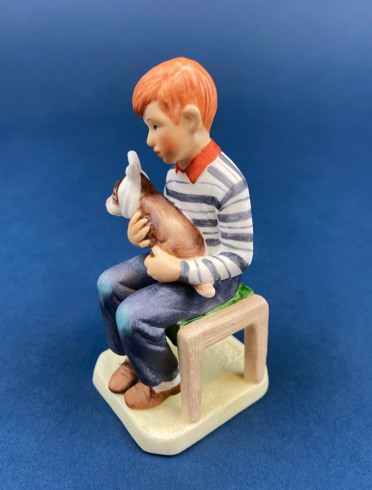 Get Well Soon Porcelain Figurine of Boy Holding Sick Dog. Inspired by Norman Rockwell's Saturday Evening Post Cover: "At the Vets."