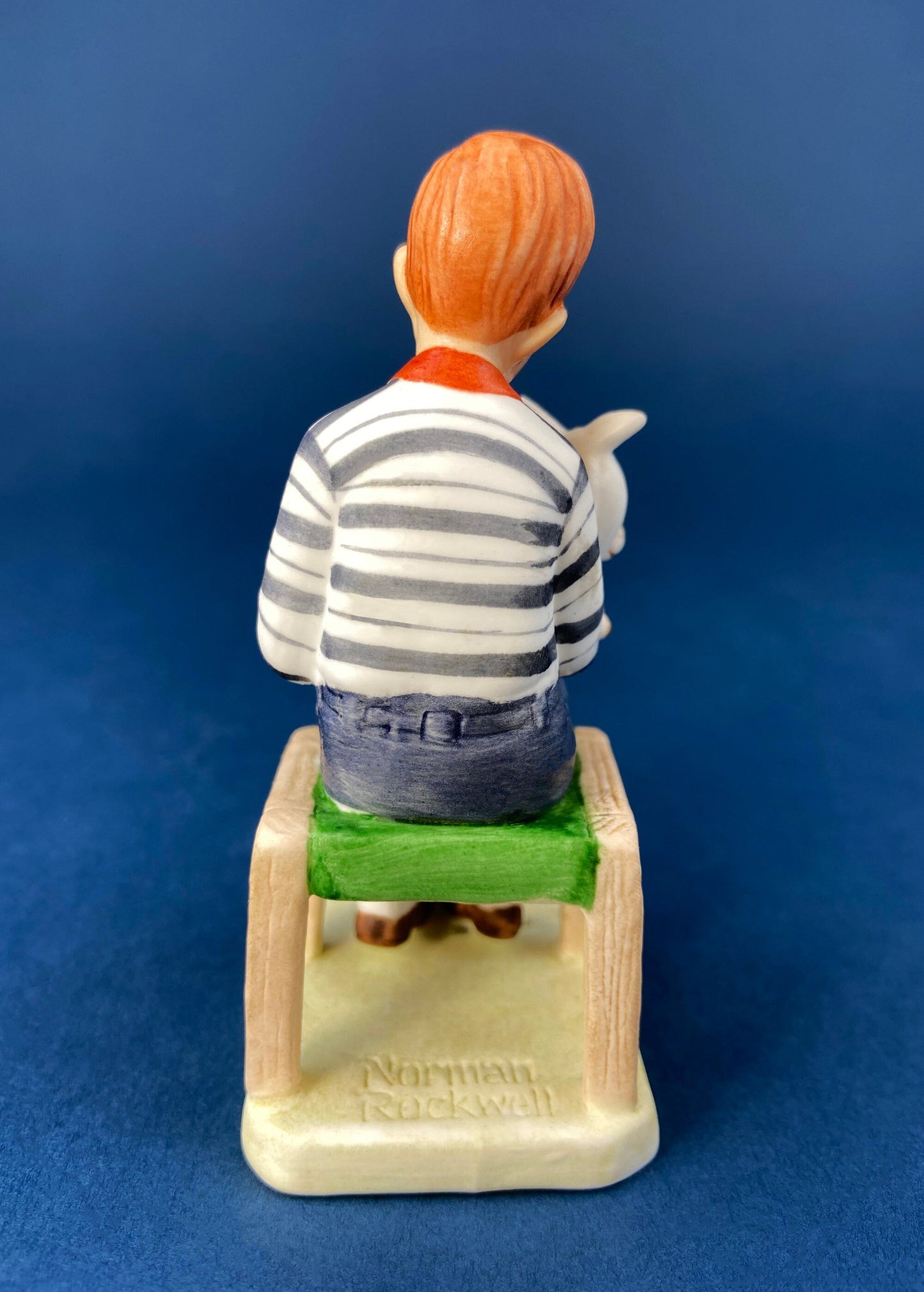 Get Well Soon Porcelain Figurine of Boy Holding Sick Dog. Inspired by Norman Rockwell's Saturday Evening Post Cover: "At the Vets."