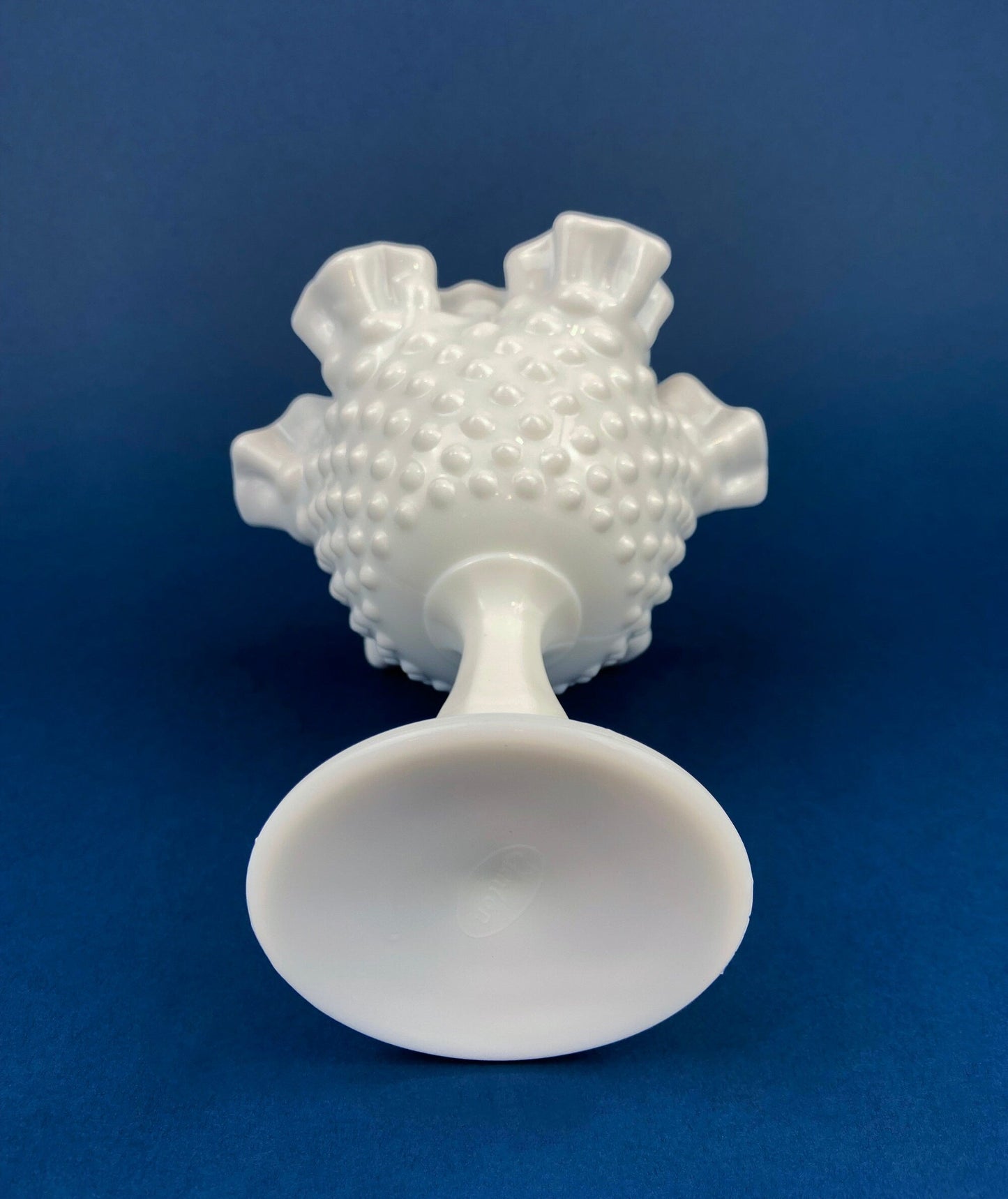Fenton Milk Glass Compote. White, Footed, Hobnail Bowl with Scalloped and Ruffled  Rim.