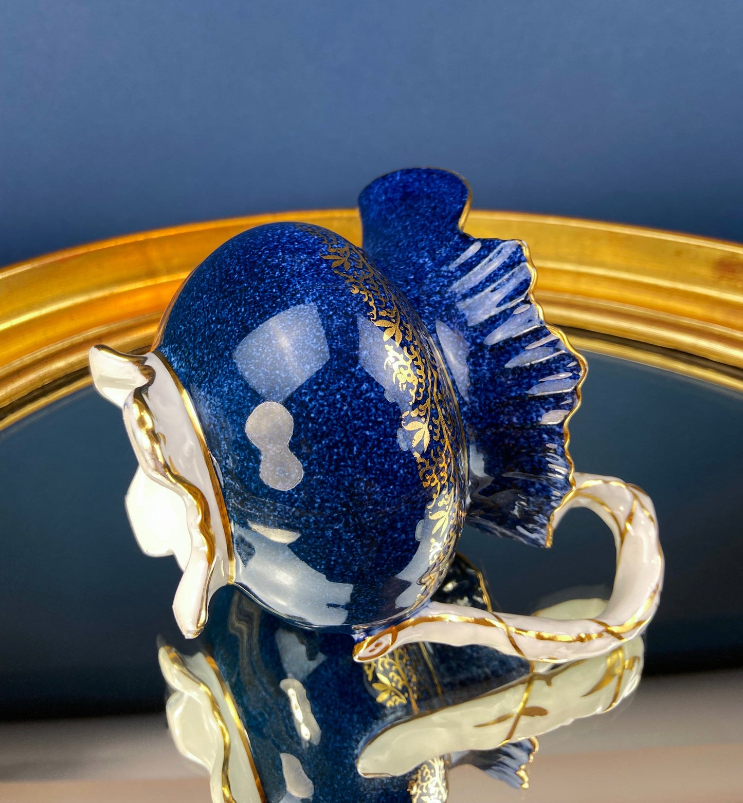 Vintage Aynsley Creamer and Sugar Bowl.  Blue and Gold, with Hand Painted Bouquet of Flowers. Fine Bone China.