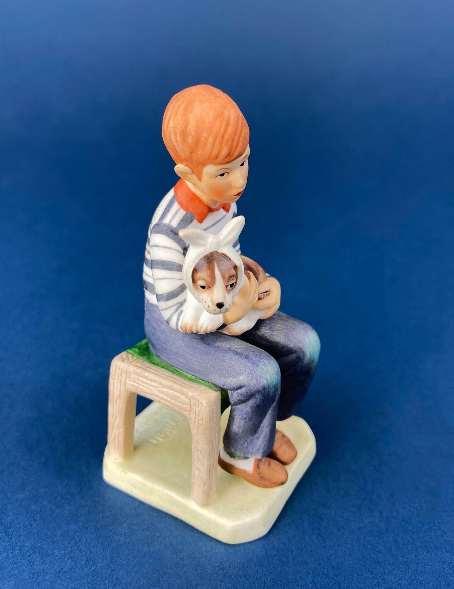Get Well Soon Porcelain Figurine of Boy Holding Sick Dog. Inspired by Norman Rockwell's Saturday Evening Post Cover: "At the Vets."