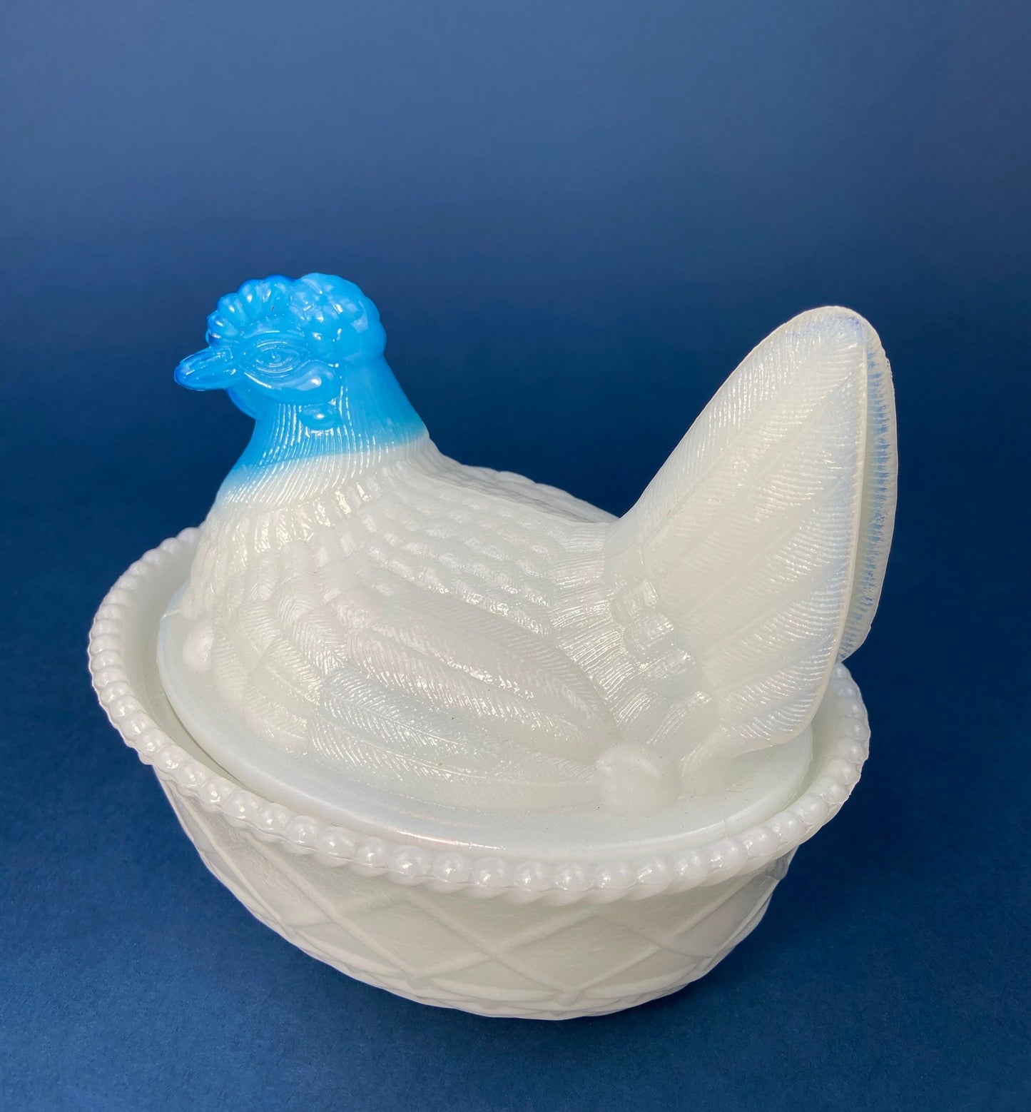 Hand Painted Large Hen in a Basket Covered Serving Bowl. Rare Ceramic Chicken Sitting on Eggs Butter Bowl with Lid. Dining Room Decor