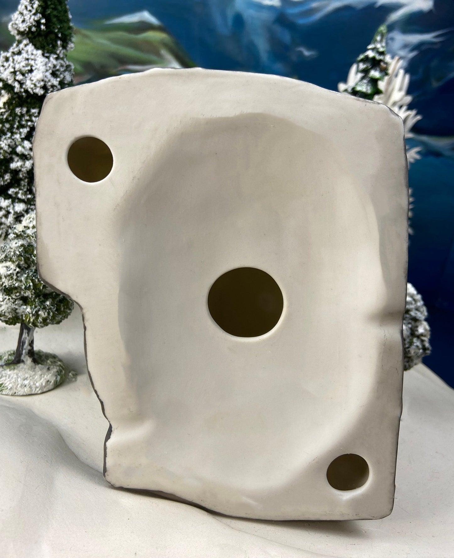 Christmas Village Church with Stained Glass Window. Illuminated House of Worship. Holiday Decor. Christmas Celebration.