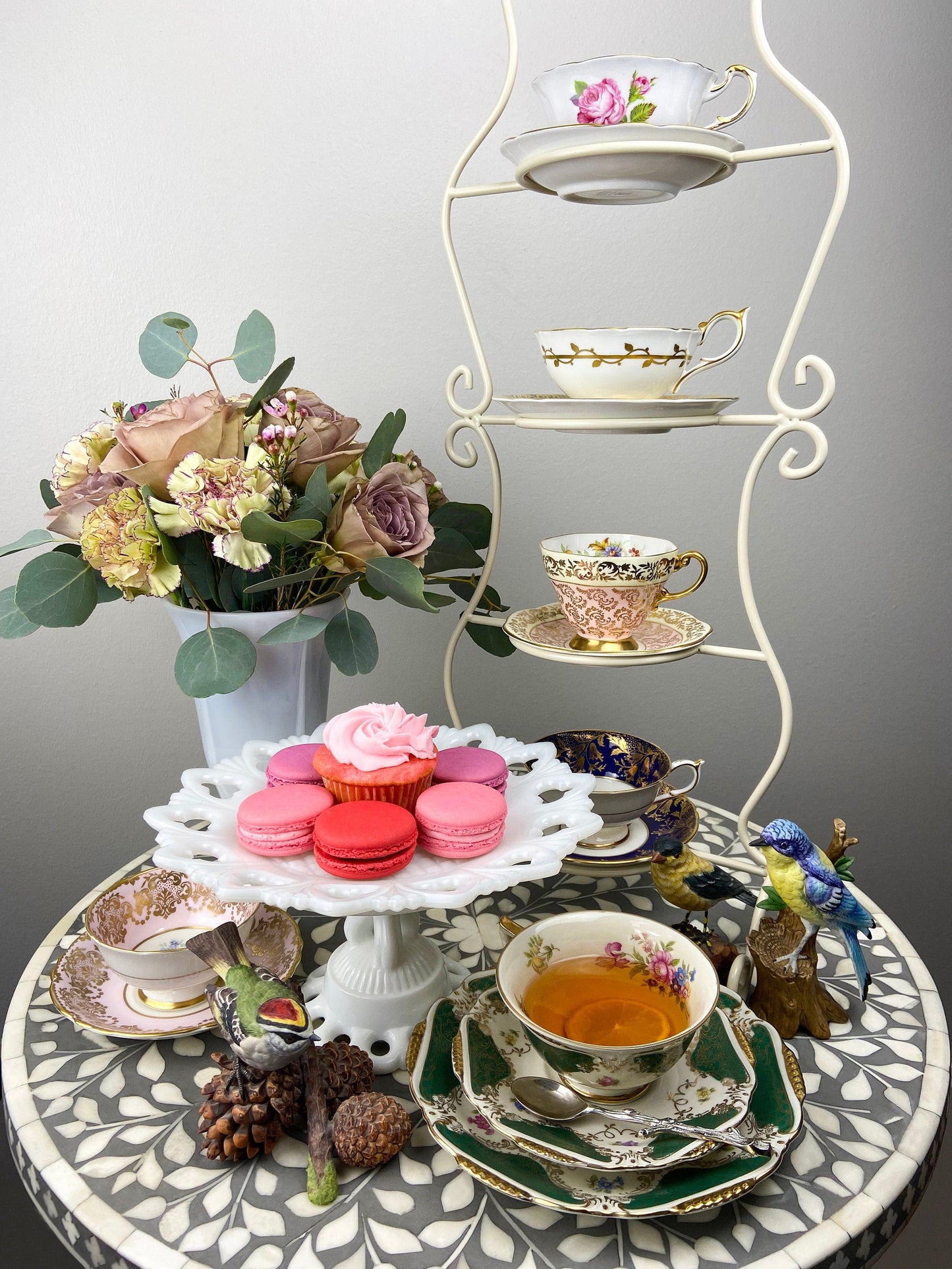 Vintage Royal Albert Cup and Saucer.  Blossom Time Series, Hawthorn. Yellow Handle and Rims.