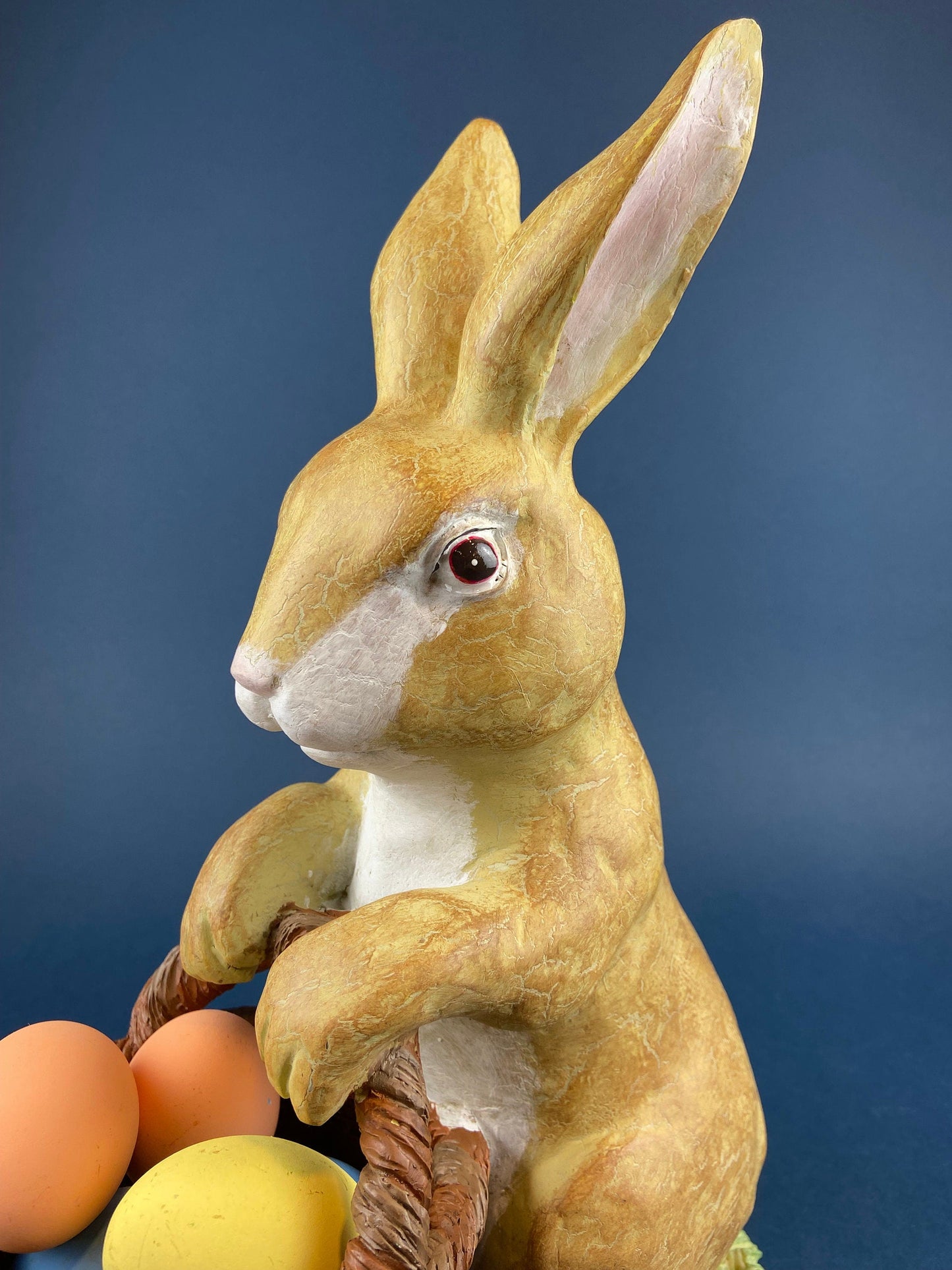 Porcelain Mom Bunny Figurine. Hand-Painted Girl Rabbit Wearing Apron and Carrying Basket. Vintage Easter Display. Kids Room.