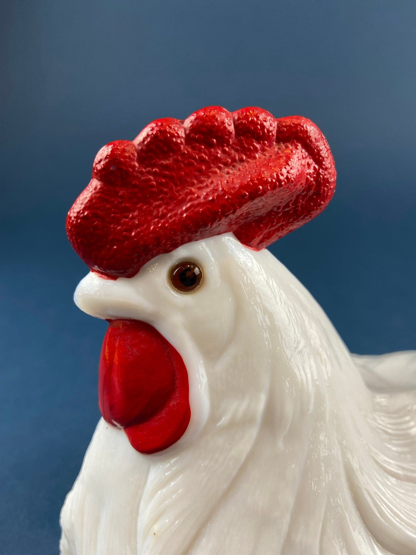 Westmoreland  Rooster on Nest Covered Bowl. Large Milk Glass Lidded Dish. White with Red Details Serving Dish. Collectible Milk Glass.