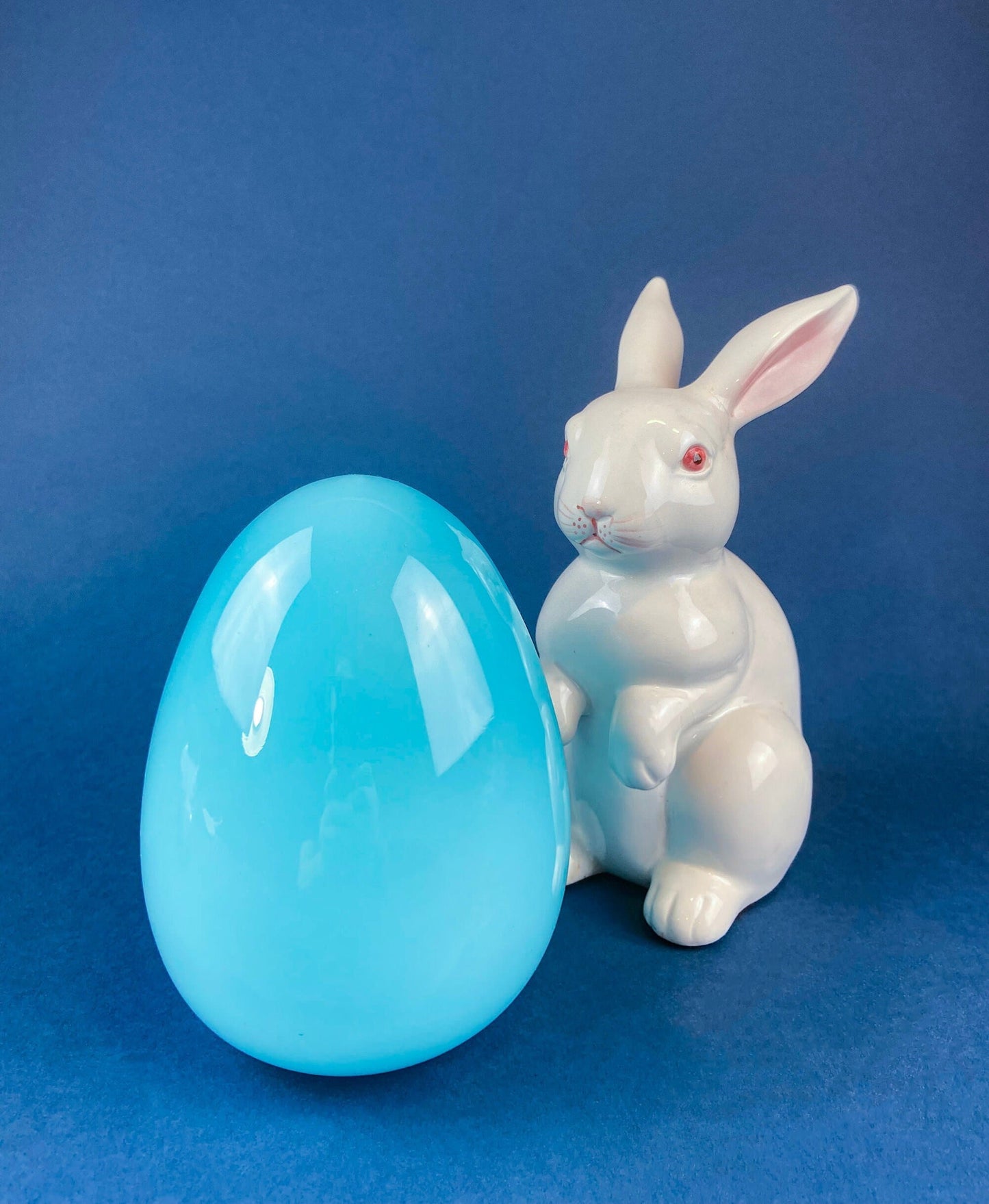 Opaline Blue Glass Egg 6". Oversized Easter Egg Minimal Art Glass. Spring or Easter Decor. Easter Table Accessory. Kids Room.