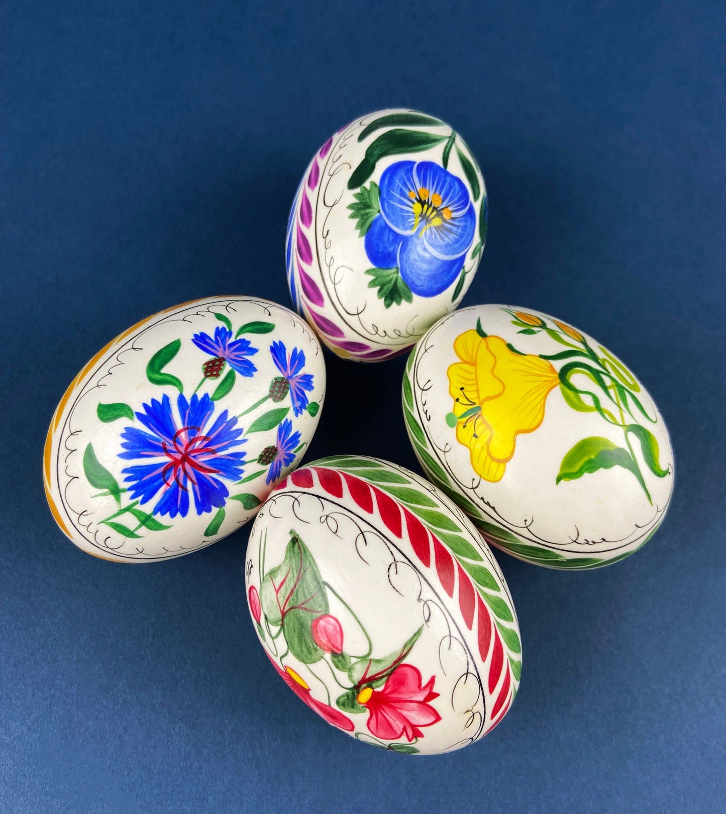 Set of Two Glass Eggs. Large Textured Blue and Smaller Purple with Swirl Embedded in Glass. Easter or Spring Decor. Dining Room Decor.