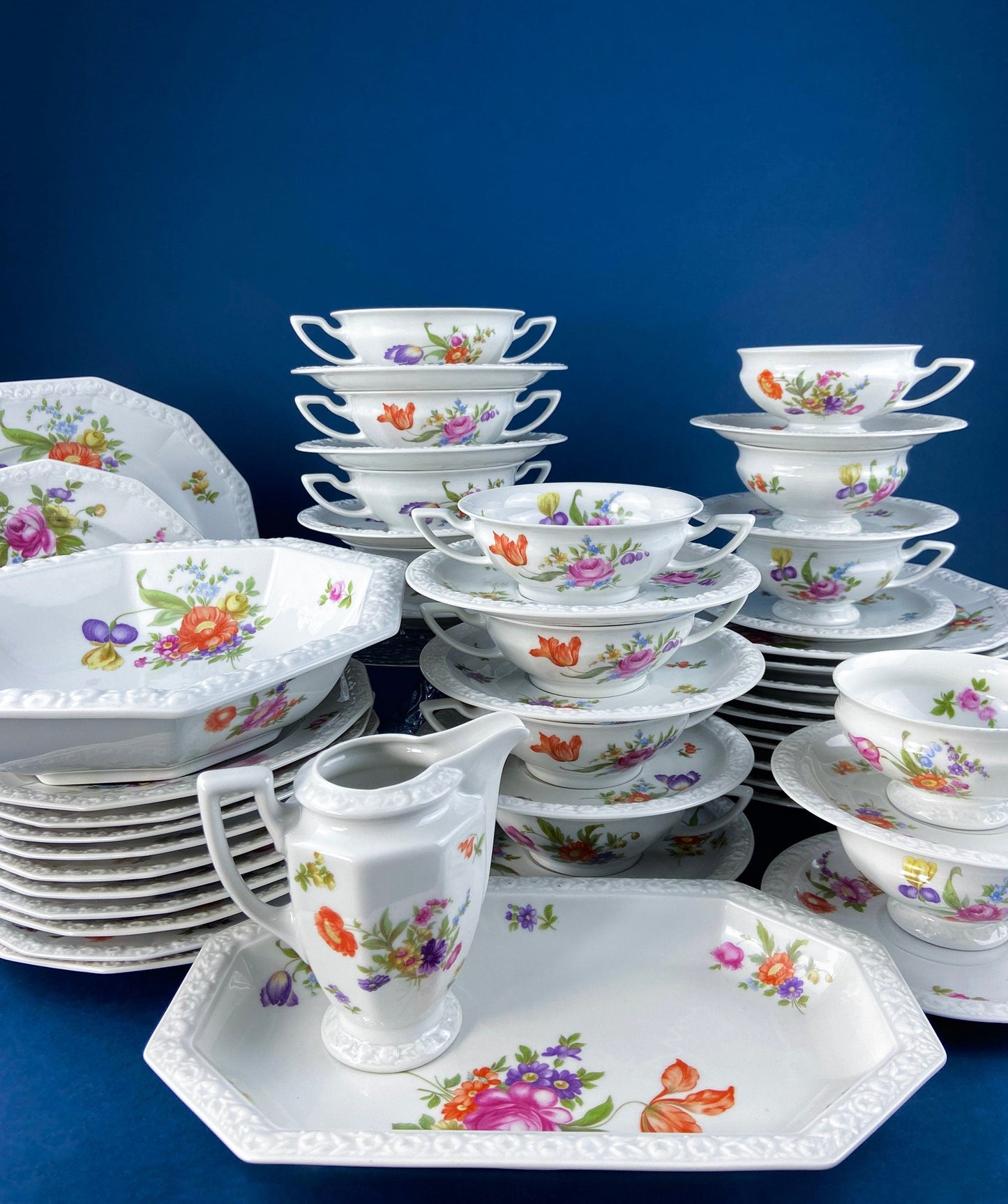 Antique Rosenthal 38 Piece Dinner Set. Classic Stamp, Maria, Florals. Modern Farmhouse. Fine Dining. Luxury Living.