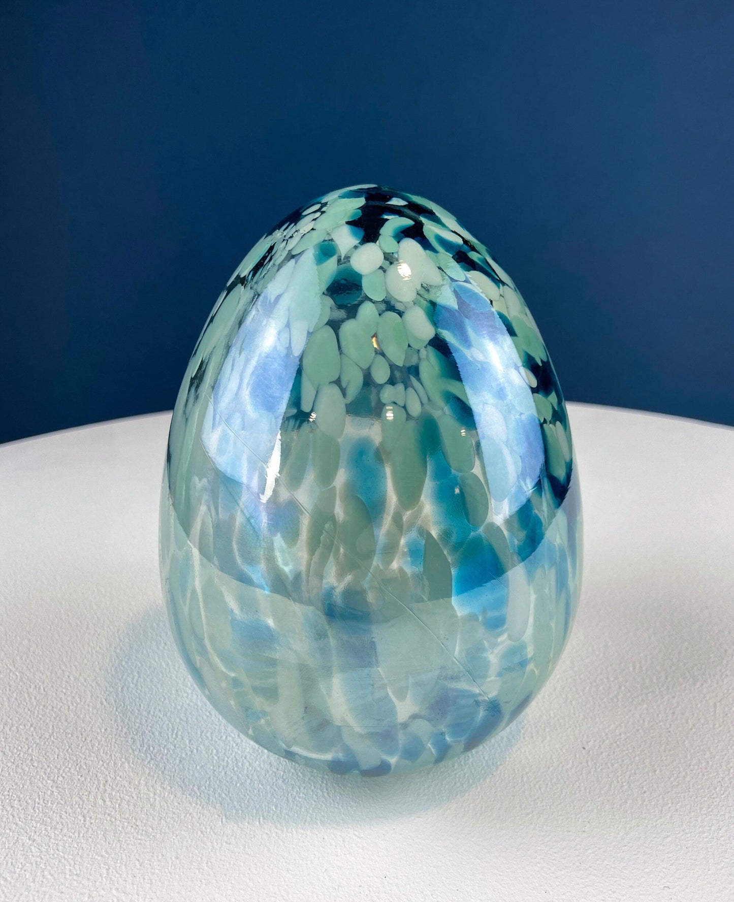 Opaline Blue Glass Egg 6". Oversized Easter Egg Minimal Art Glass. Spring or Easter Decor. Easter Table Accessory. Kids Room.