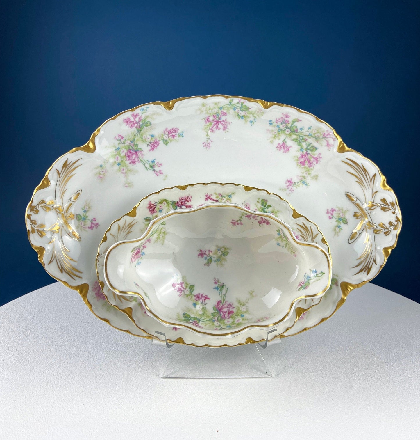 Antique Limoges Plate: Floral Roses, Indian Red Scalloped Rim