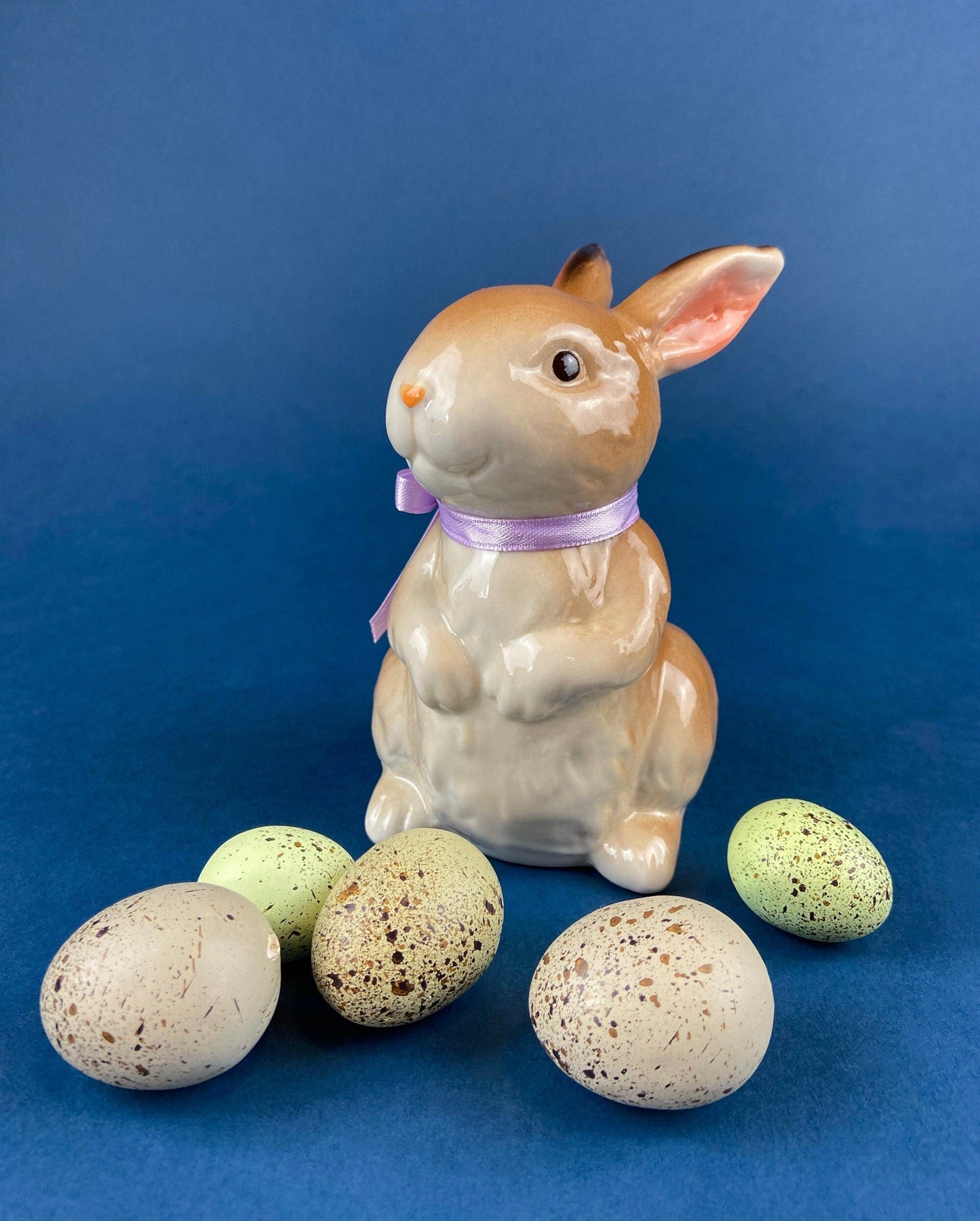 Porcelain Mom Bunny Figurine. Hand-Painted Girl Rabbit Wearing Apron and Carrying Basket. Vintage Easter Display. Kids Room.