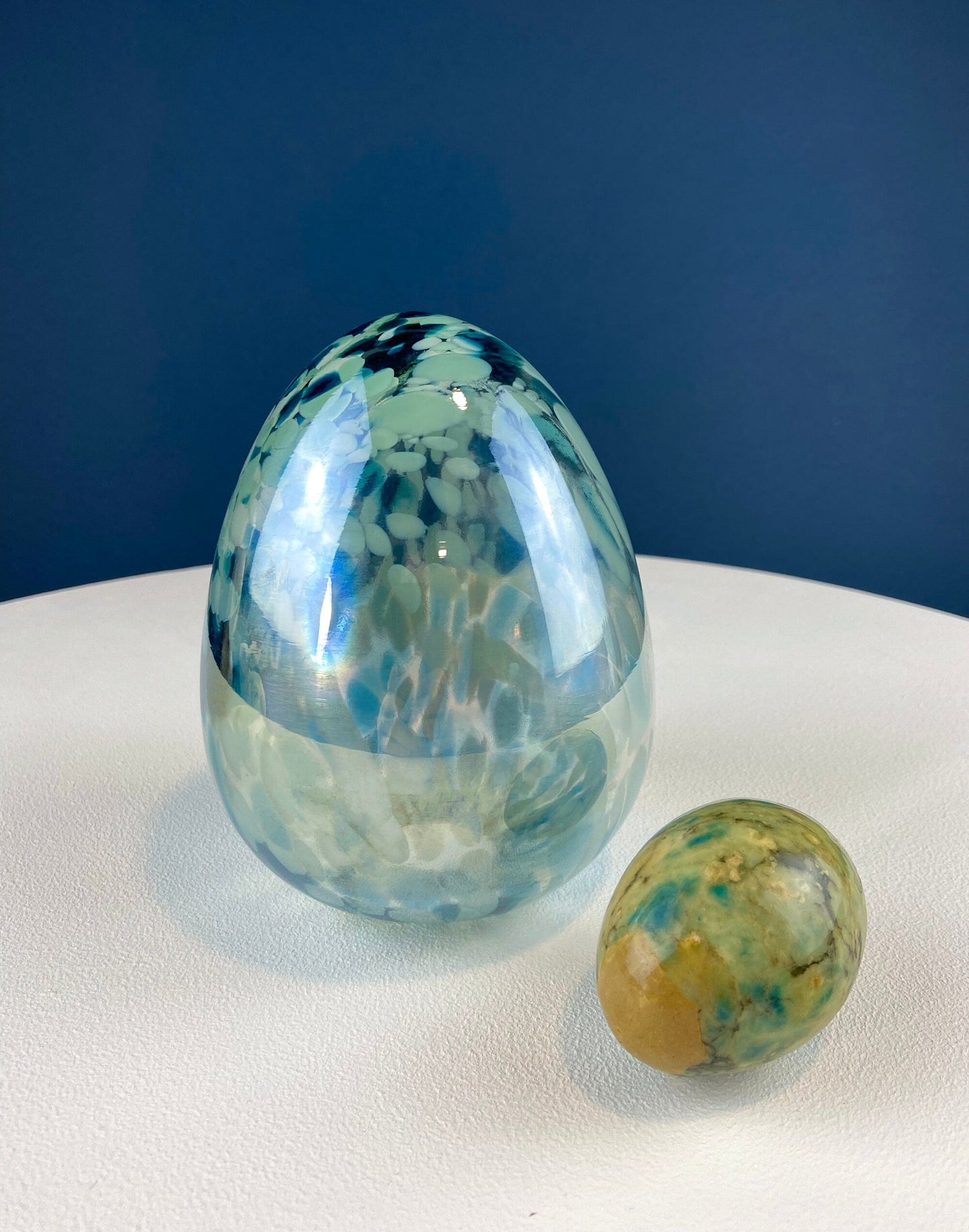 Opaline Blue Glass Egg 6". Oversized Easter Egg Minimal Art Glass. Spring or Easter Decor. Easter Table Accessory. Kids Room.