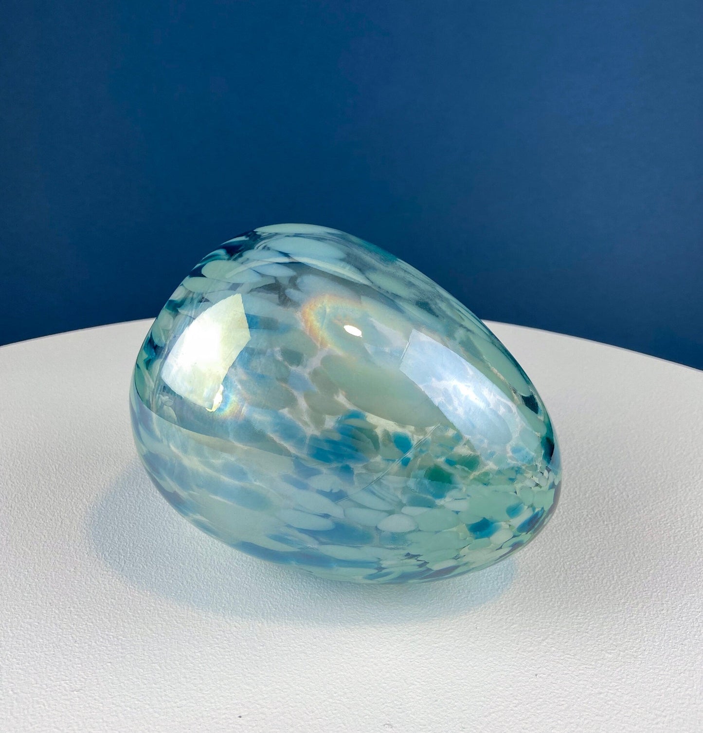 Opaline Blue Glass Egg 6". Oversized Easter Egg Minimal Art Glass. Spring or Easter Decor. Easter Table Accessory. Kids Room.