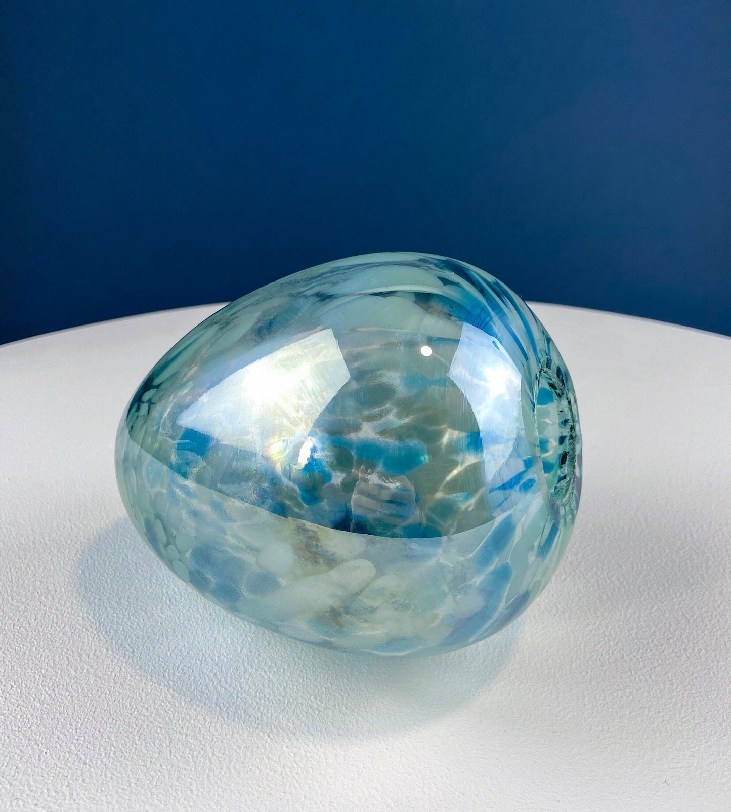 Opaline Blue Glass Egg 6". Oversized Easter Egg Minimal Art Glass. Spring or Easter Decor. Easter Table Accessory. Kids Room.