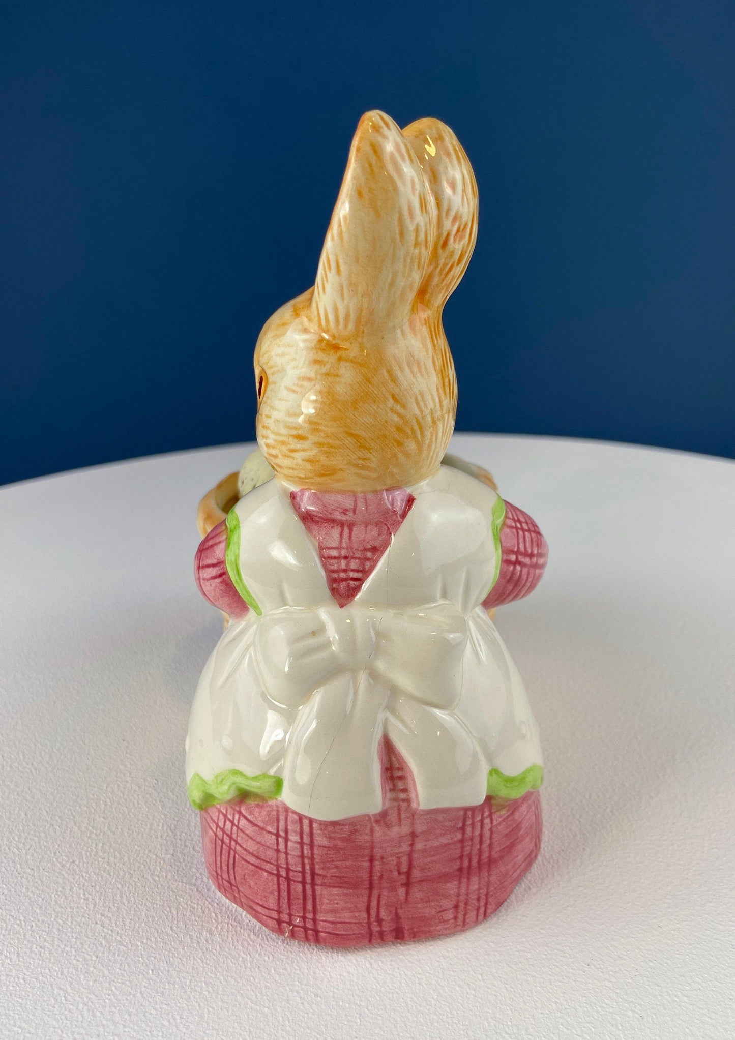 Porcelain Mom Bunny Figurine. Hand-Painted Girl Rabbit Wearing Apron and Carrying Basket. Vintage Easter Display. Kids Room.