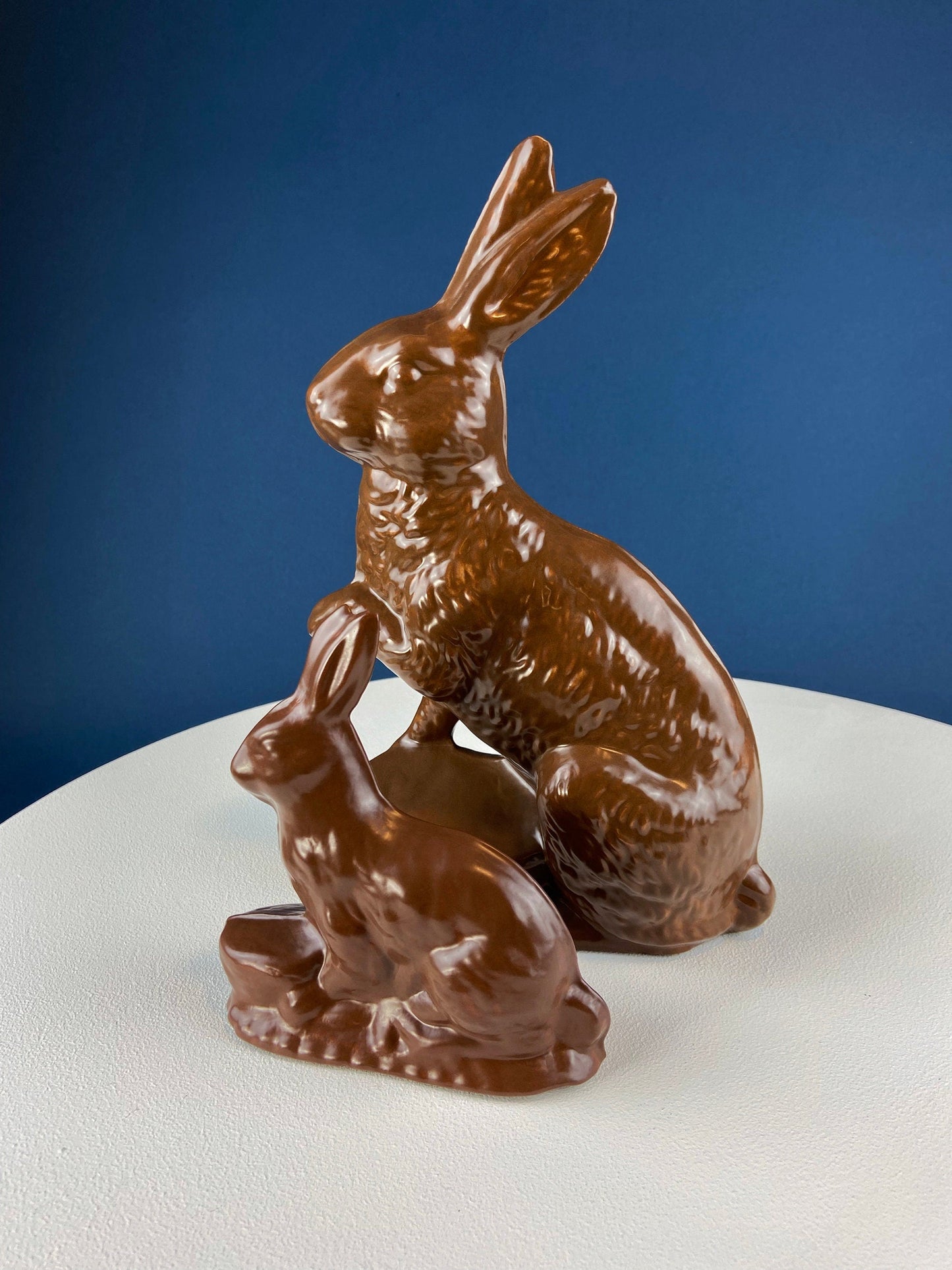 Blow Mold Huge Chocolate Bunny with Egg Basket. Inside/Outside, Easter/Spring, or Every Day Display. Home, Store, Cafe, or Bakery Decor.