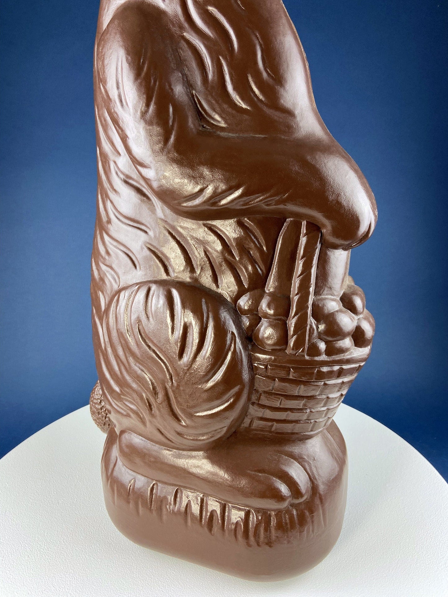 Blow Mold Huge Chocolate Bunny with Egg Basket. Inside/Outside, Easter/Spring, or Every Day Display. Home, Store, Cafe, or Bakery Decor.