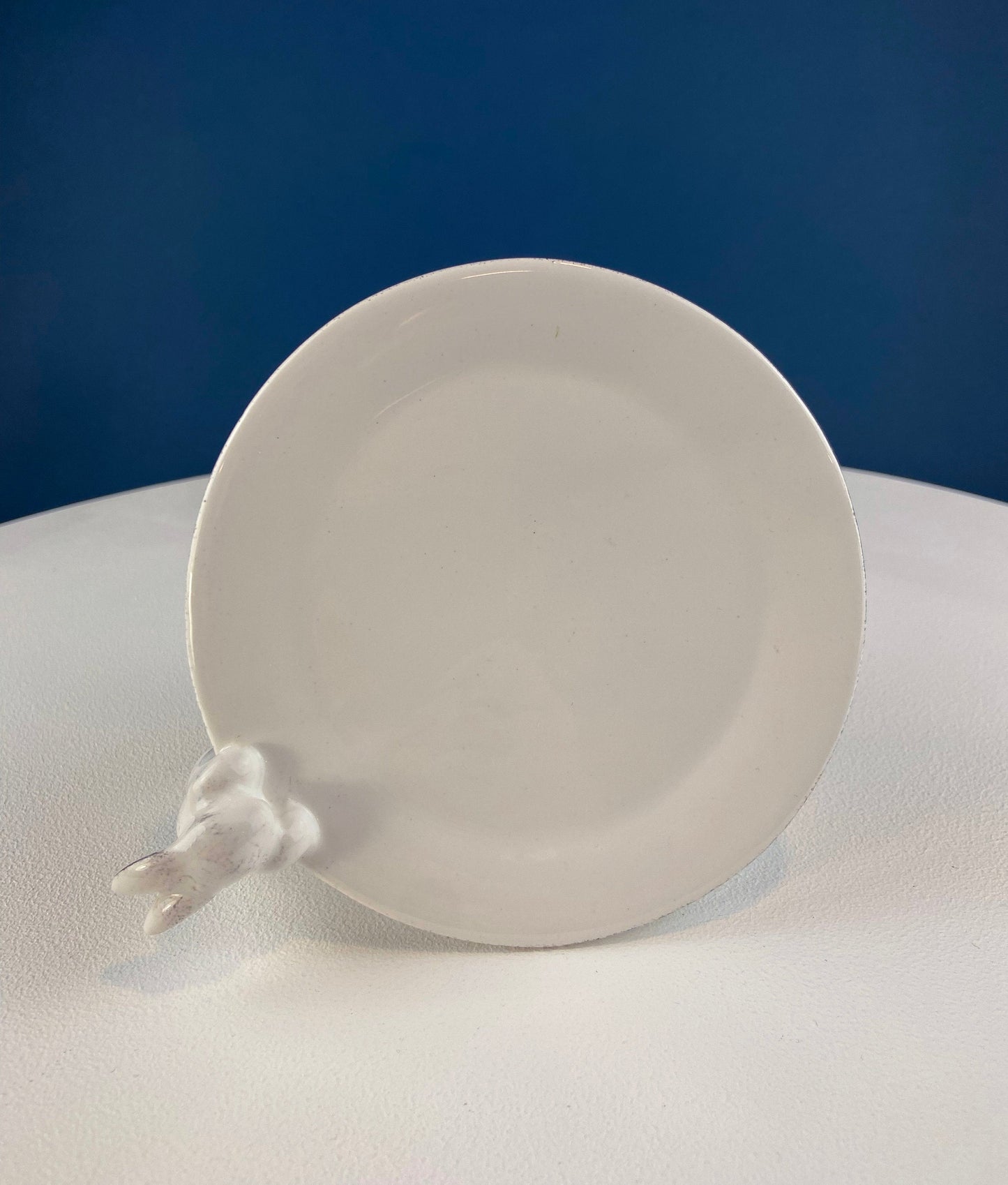 White Porcelain, Cupcake Sized Stand. Climbing Bunnies Detail. Rabbit Themed Table Accessories. Candy Dish, Candle Holder, Modern Farmhouse.