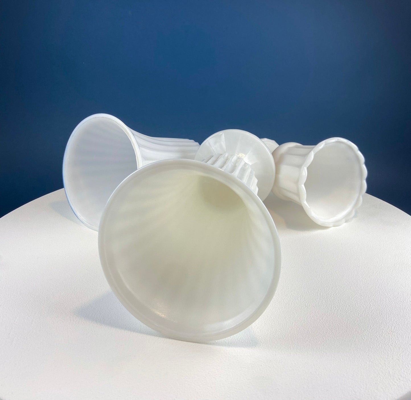 Set of Three, Fluted Milk Glass Vases.  Collection of White, Modern Style Vases of Varying Shapes and Sizes. Wedding Decor. White Home Decor