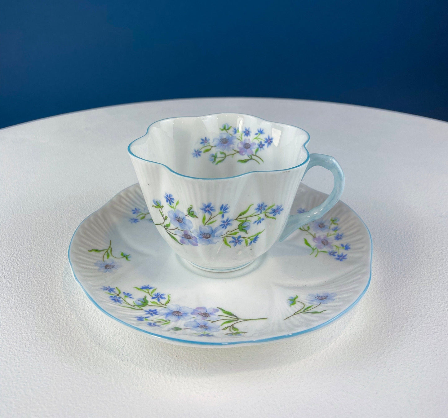 Vintage Shelley Footed Cake Stand. Hand Painted Porcelain Collectible Cake Serving Stand. Blue Bell Motif. Wedding Gift.
