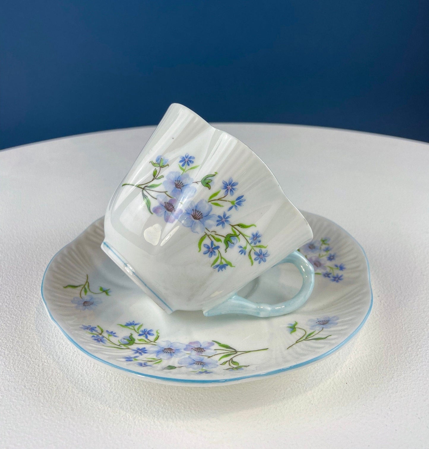 Vintage Shelley Footed Cake Stand. Hand Painted Porcelain Collectible Cake Serving Stand. Blue Bell Motif. Wedding Gift.