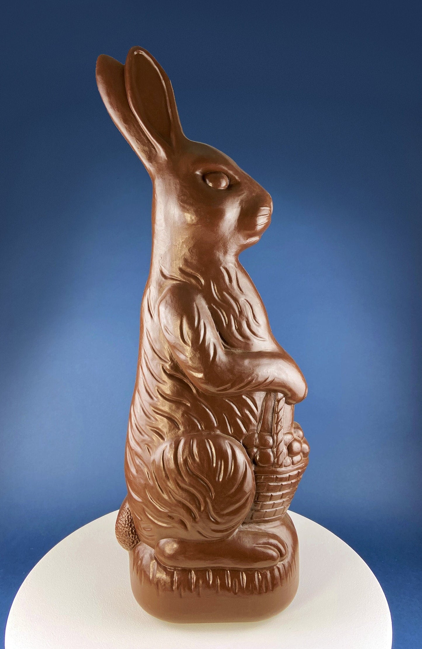 Blow Mold Huge Chocolate Bunny with Egg Basket. Inside/Outside, Easter/Spring, or Every Day Display. Home, Store, Cafe, or Bakery Decor.