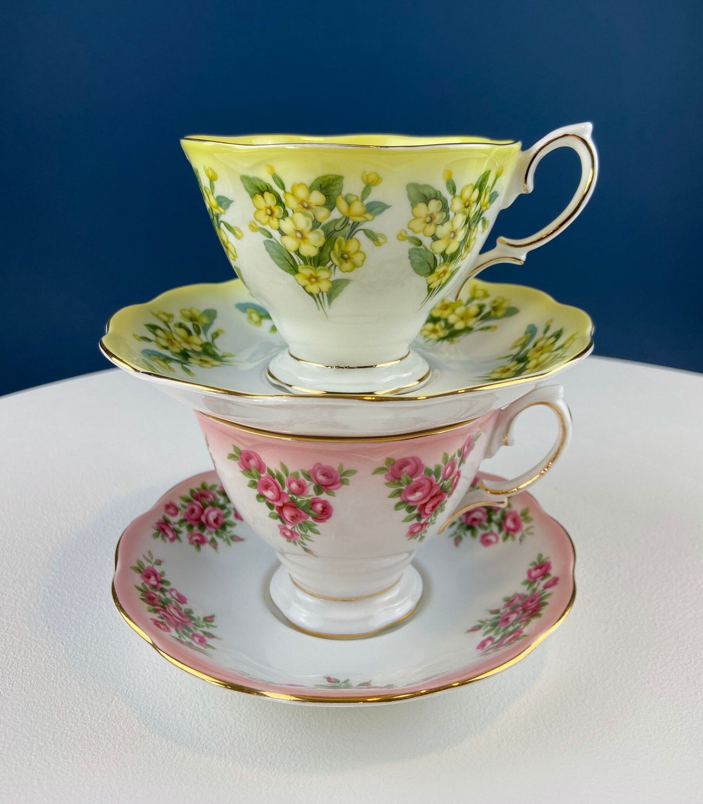 Vintage Teacup or Coffee Cup and Saucer by Royal Albert. Dainty Dina Series, Mary. Hand Painted Roses. English Breakfast.