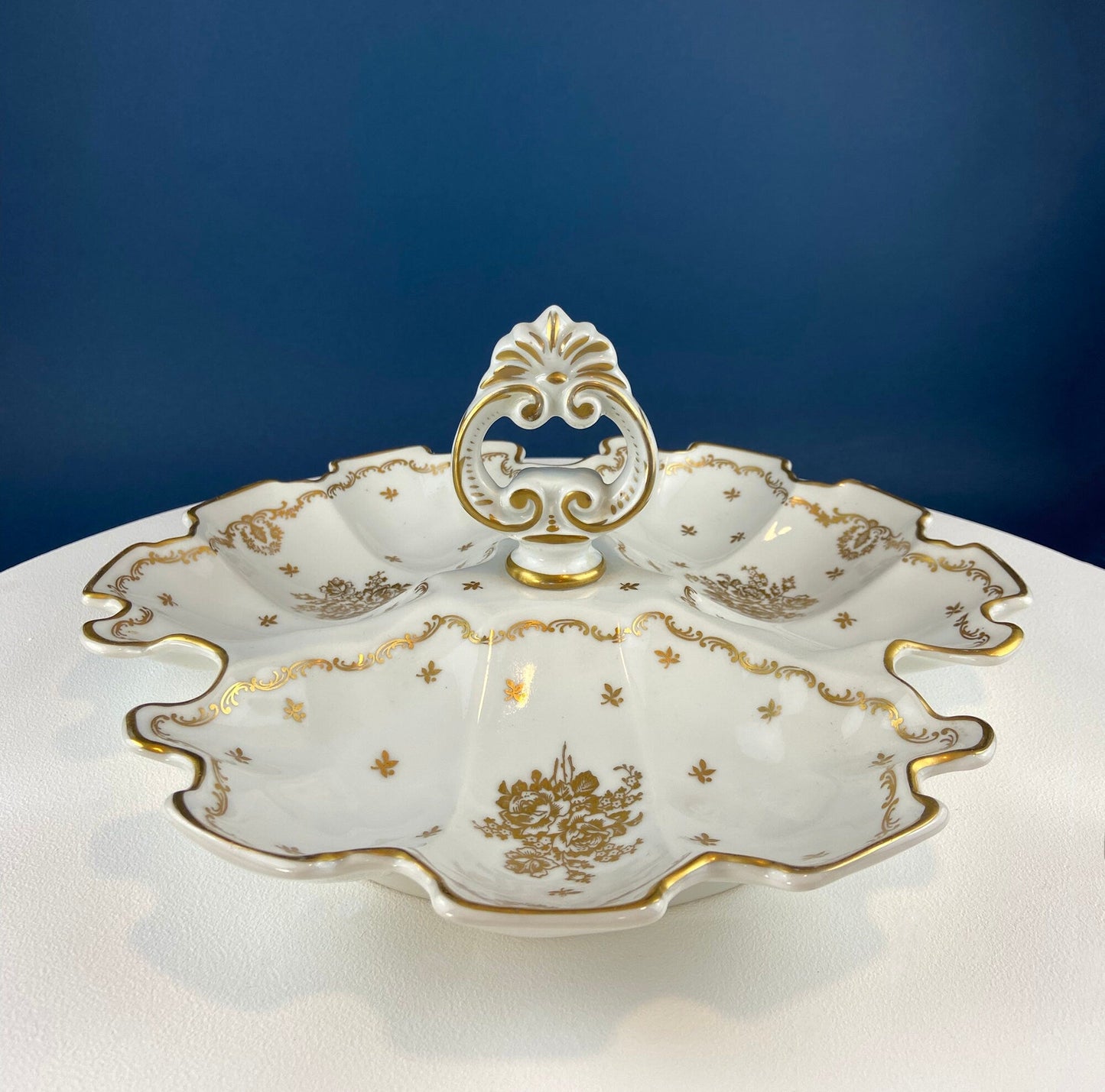 White and Gold Sango Porcelain, Georgetown Bowl. Wedding Band Pattern Porcelain Serving Dish.  Wedding Gift.