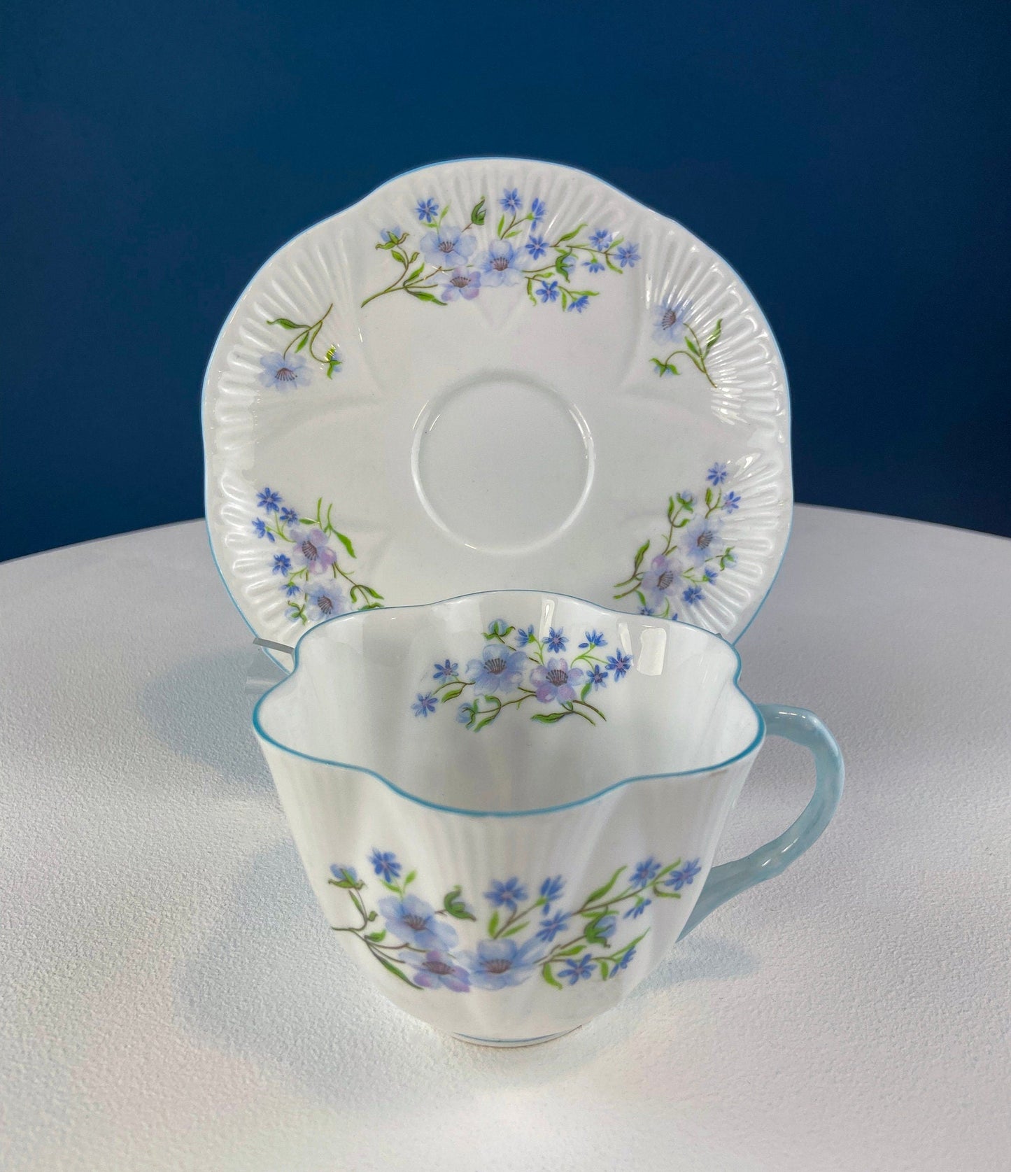 Vintage Shelley Footed Cake Stand. Hand Painted Porcelain Collectible Cake Serving Stand. Blue Bell Motif. Wedding Gift.