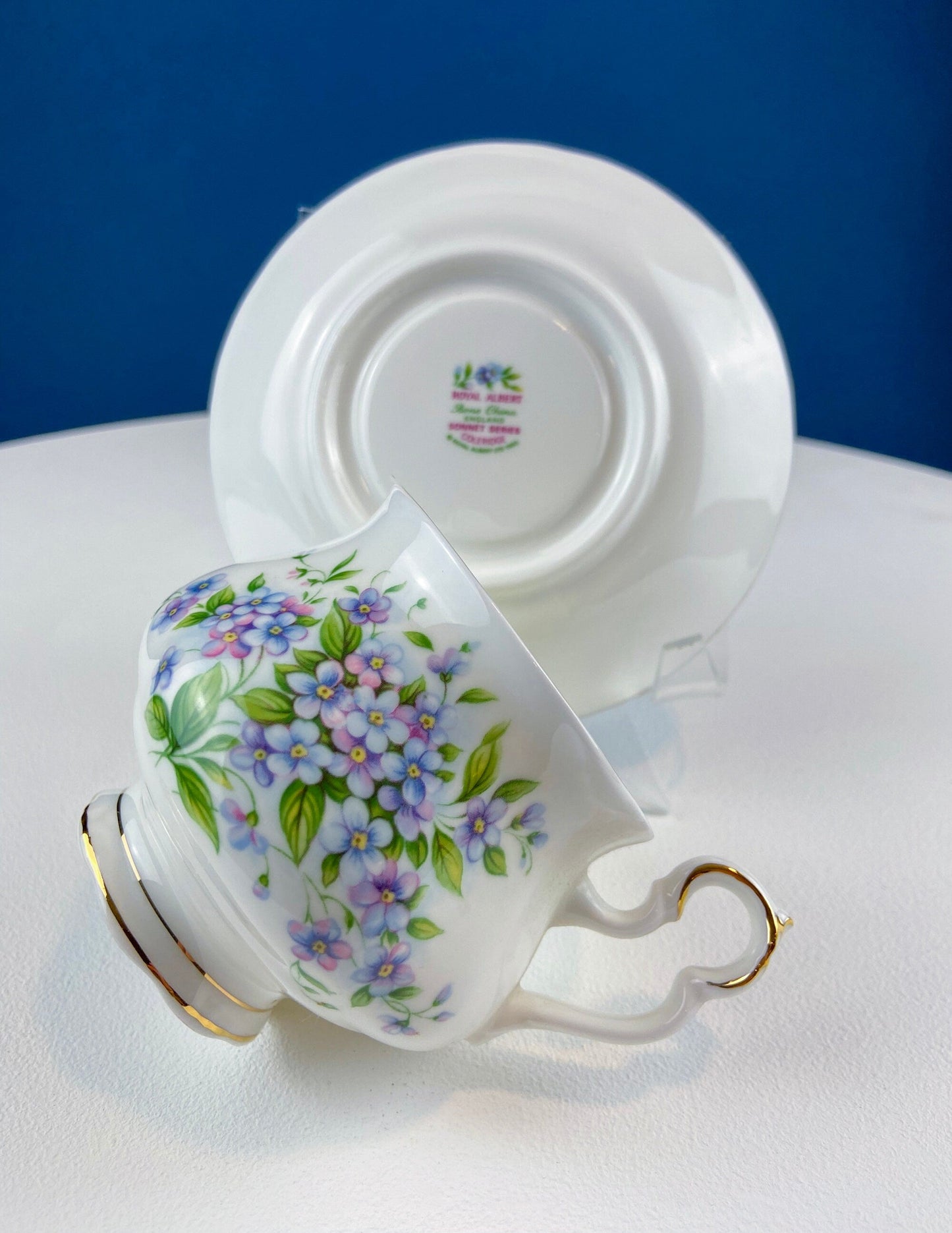Vintage Forget-Me-Not Teacup & Saucer. Royal Albert Sonnet Series: Coleridge. Collectible Tea Set. English Breakfast in Garden. Wedding Gift