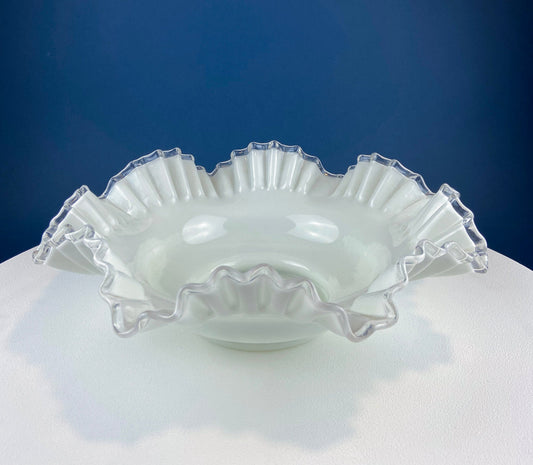Extra Large Silvercrest Bowl with Ruffled Edge. White Glass Fruit Bowl or Serving Dish. Table Centerpiece. Cottagecore.