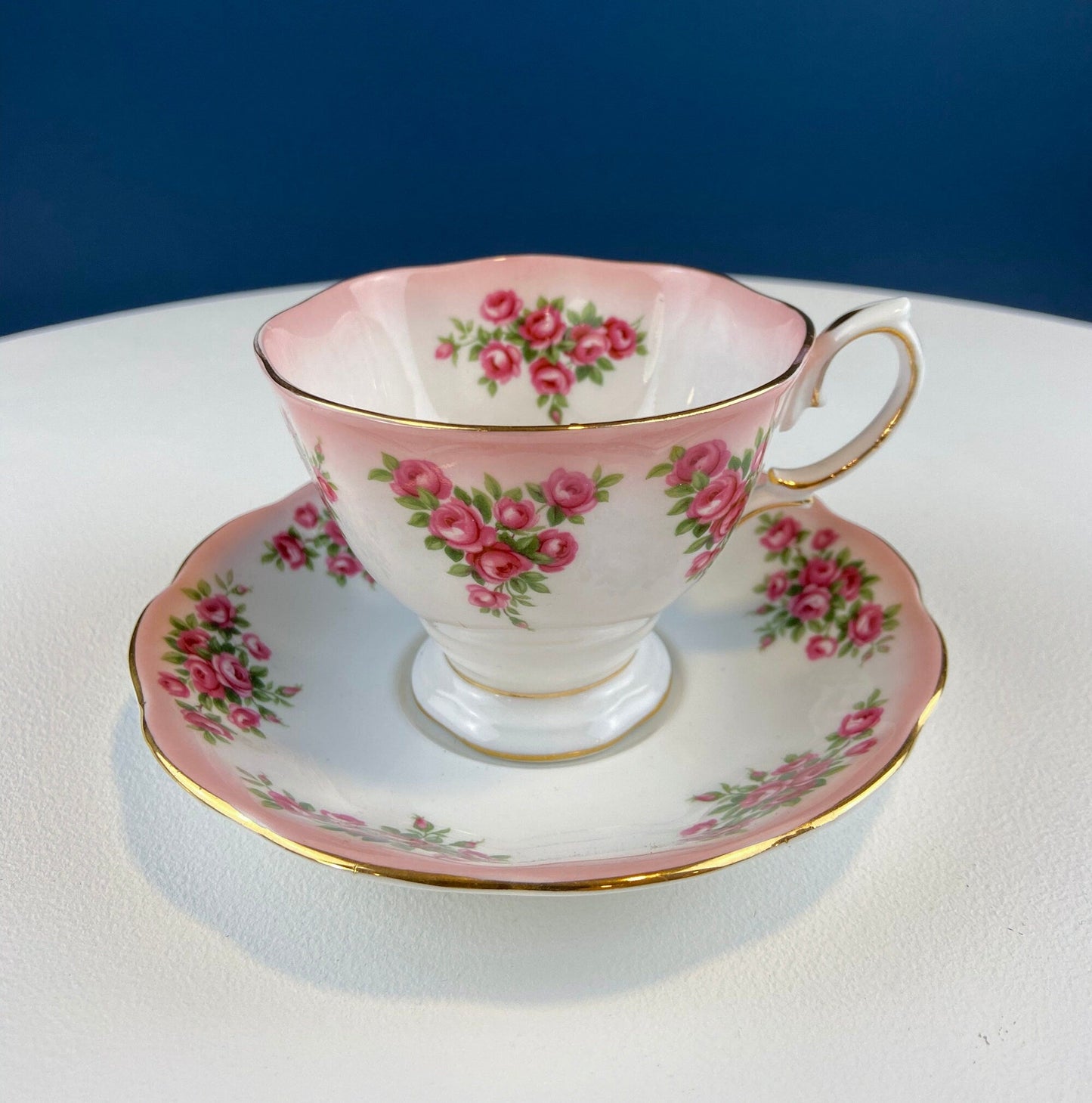 Vintage Teacup or Coffee Cup and Saucer by Royal Albert. Dainty Dina Series, Mary. Hand Painted Roses. English Breakfast.