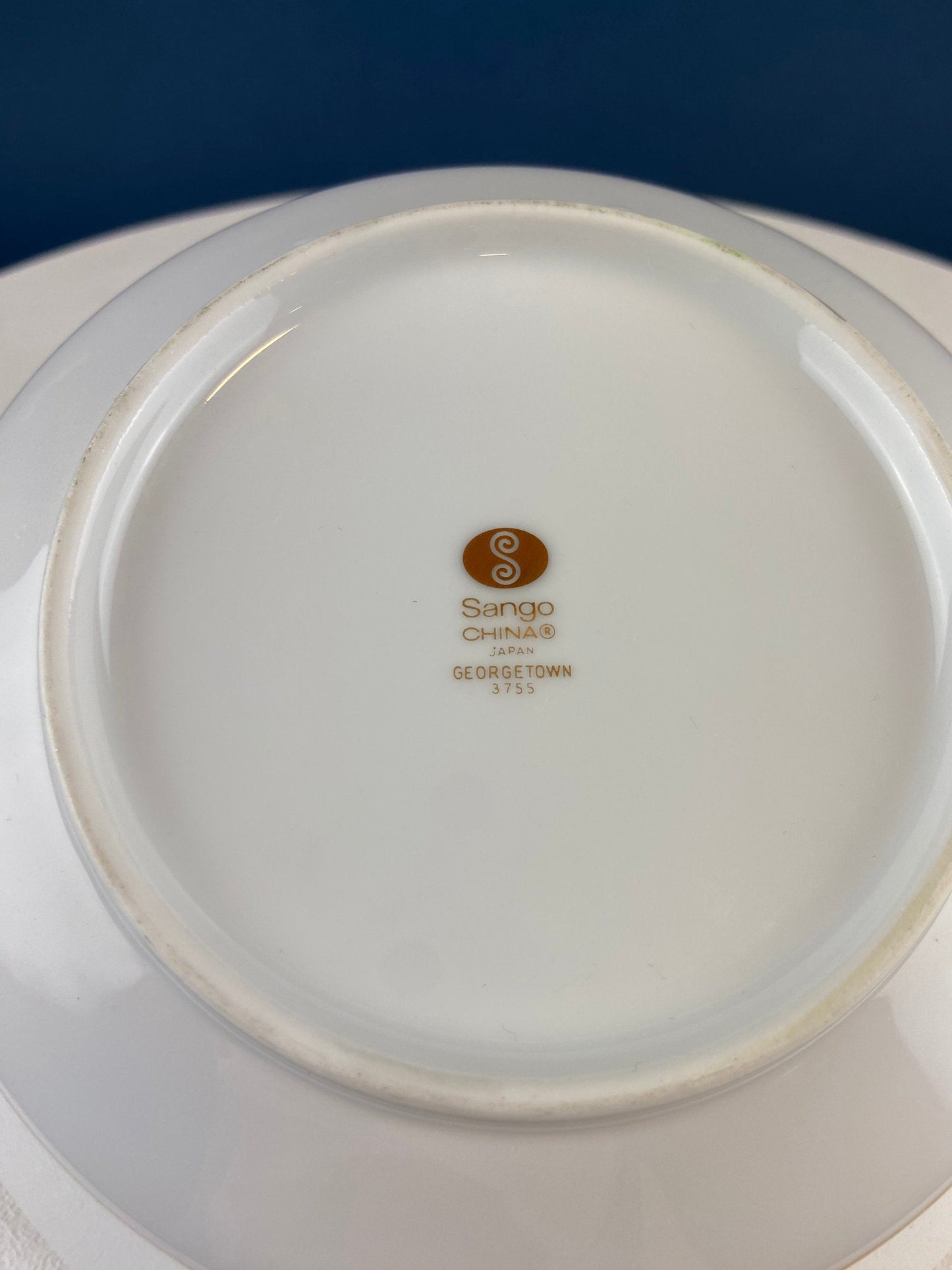 White and Gold Sango Porcelain, Georgetown Bowl. Wedding Band Pattern Porcelain Serving Dish.  Wedding Gift.