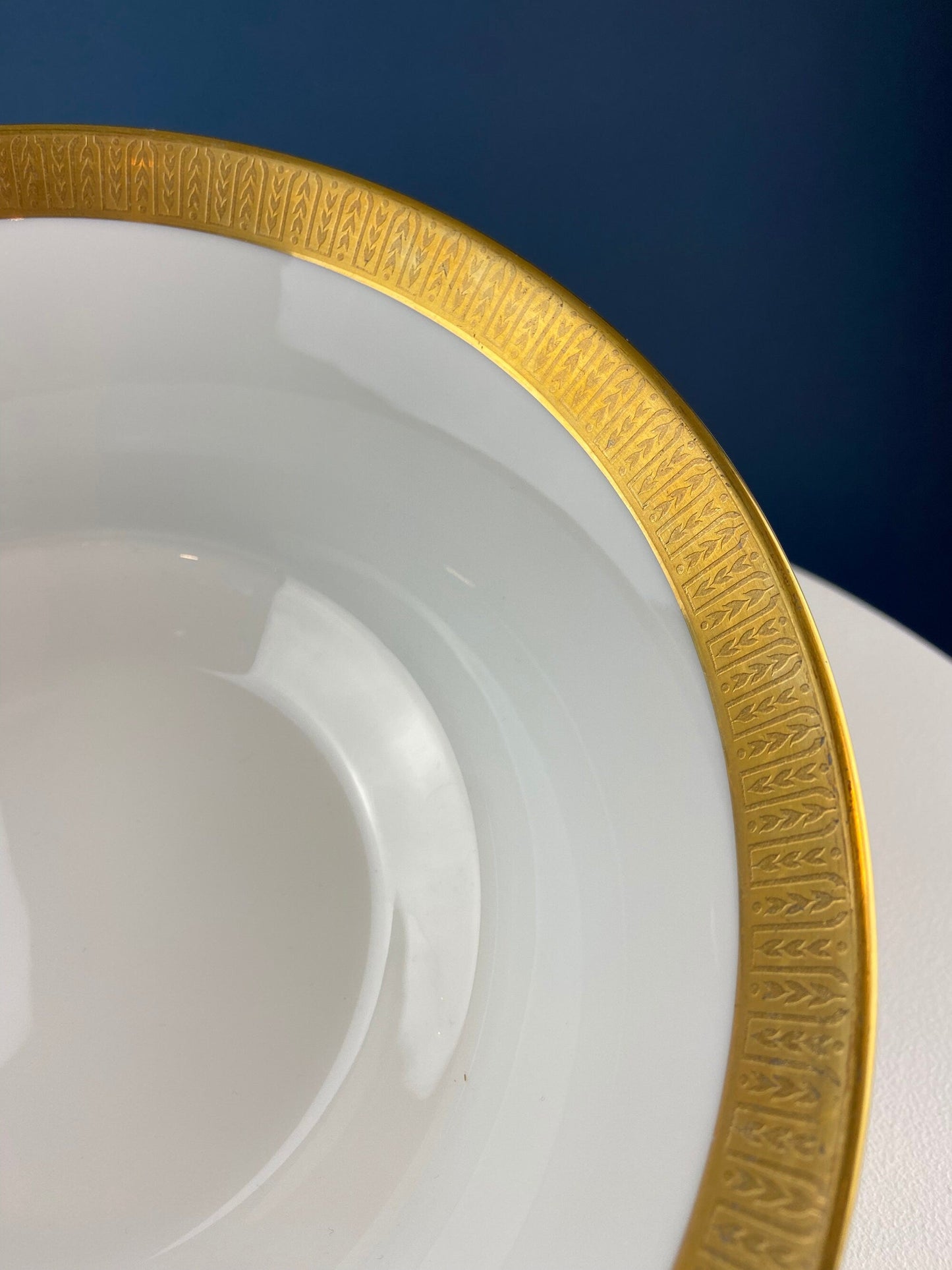 White and Gold Sango Porcelain, Georgetown Bowl. Wedding Band Pattern Porcelain Serving Dish.  Wedding Gift.