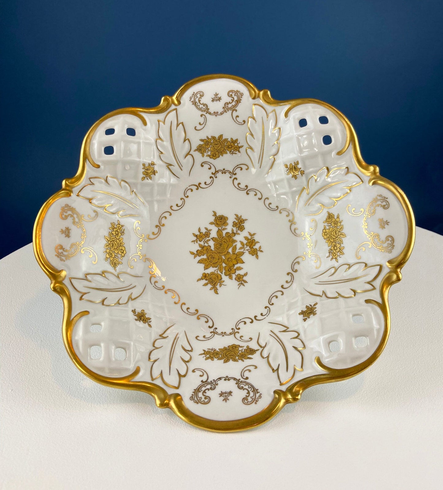 White and Gold Sango Porcelain, Georgetown Bowl. Wedding Band Pattern Porcelain Serving Dish.  Wedding Gift.