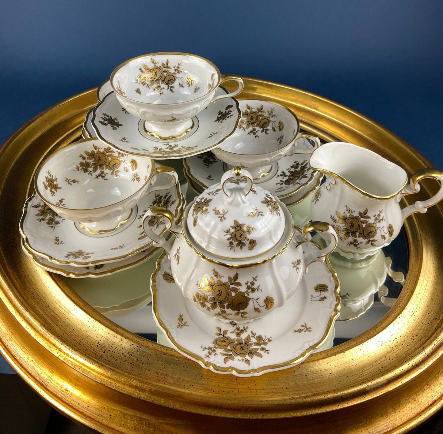 Antique Limoges Porcelain Divided Bowl: Gold Floral Motif, Scalloped Rim