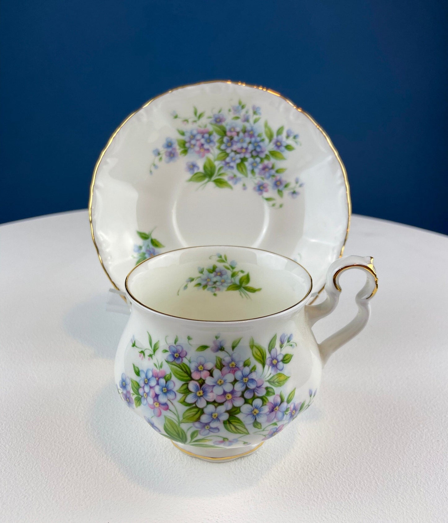 Vintage Forget-Me-Not Teacup & Saucer. Royal Albert Sonnet Series: Coleridge. Collectible Tea Set. English Breakfast in Garden. Wedding Gift