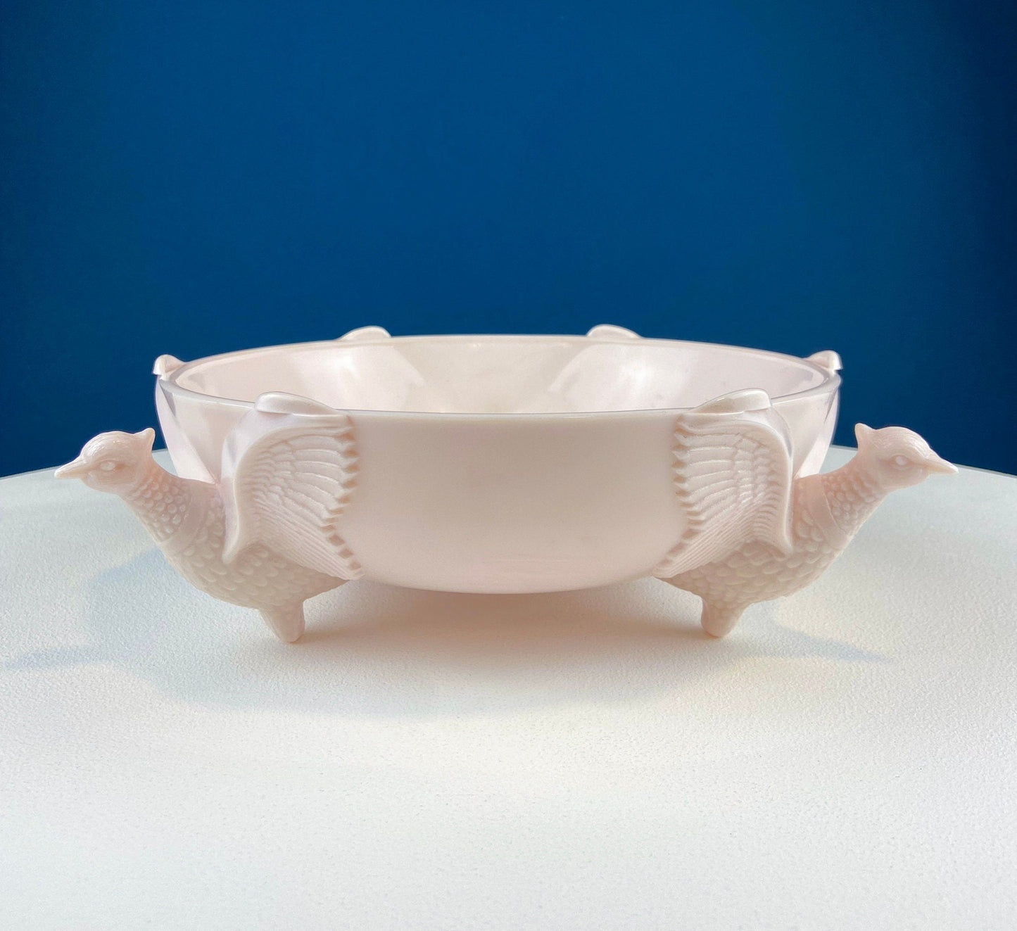 Vintage Shell Pink Jeanette Milk Glass Divided Serving Platter. Stunning 3-d Feather Motif. 6 Section Bowl.  Appetizers Condiments Fruit.