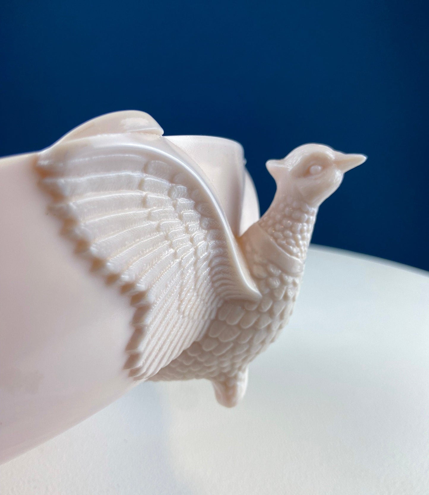 Vintage Shell Pink Jeanette Milk Glass Divided Serving Platter. Stunning 3-d Feather Motif. 6 Section Bowl.  Appetizers Condiments Fruit.