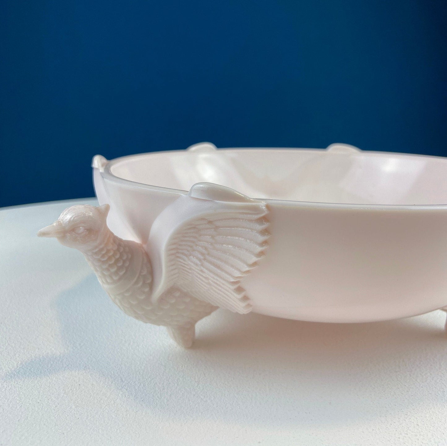 Vintage Shell Pink Jeanette Milk Glass Divided Serving Platter. Stunning 3-d Feather Motif. 6 Section Bowl.  Appetizers Condiments Fruit.