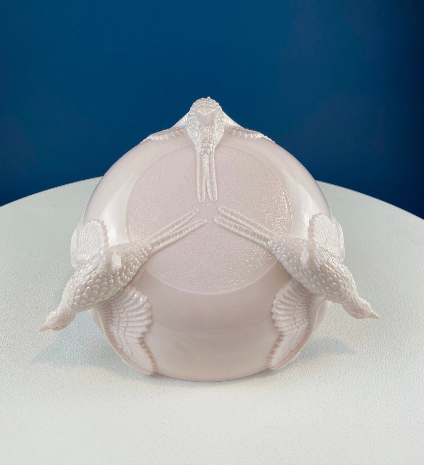 Vintage Shell Pink Jeanette Milk Glass Divided Serving Platter. Stunning 3-d Feather Motif. 6 Section Bowl.  Appetizers Condiments Fruit.