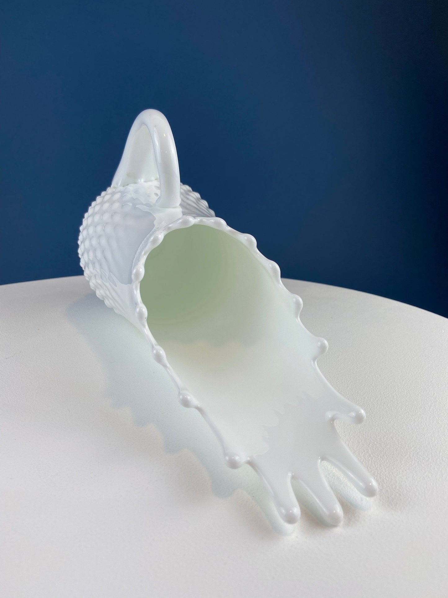 Milk Glass Hobnail Splash Vase. Fenton White Glass Flower Vase with Rims that Looks Like Splash. Collectible Vase. Wedding Gift.